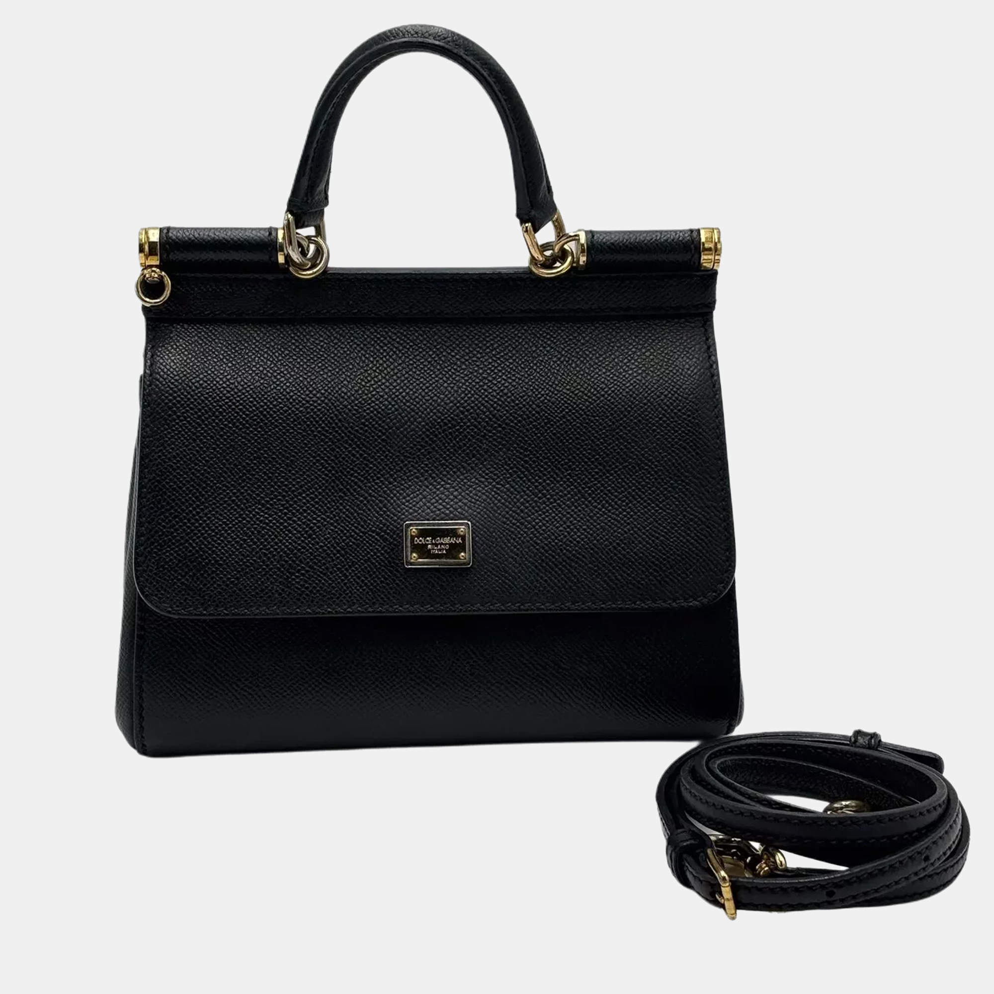 【DOLCE GABBANA】SICILY58 ミディアム ハンドバッグ Medium alligator skin Sicily 58 bag in Black for Women