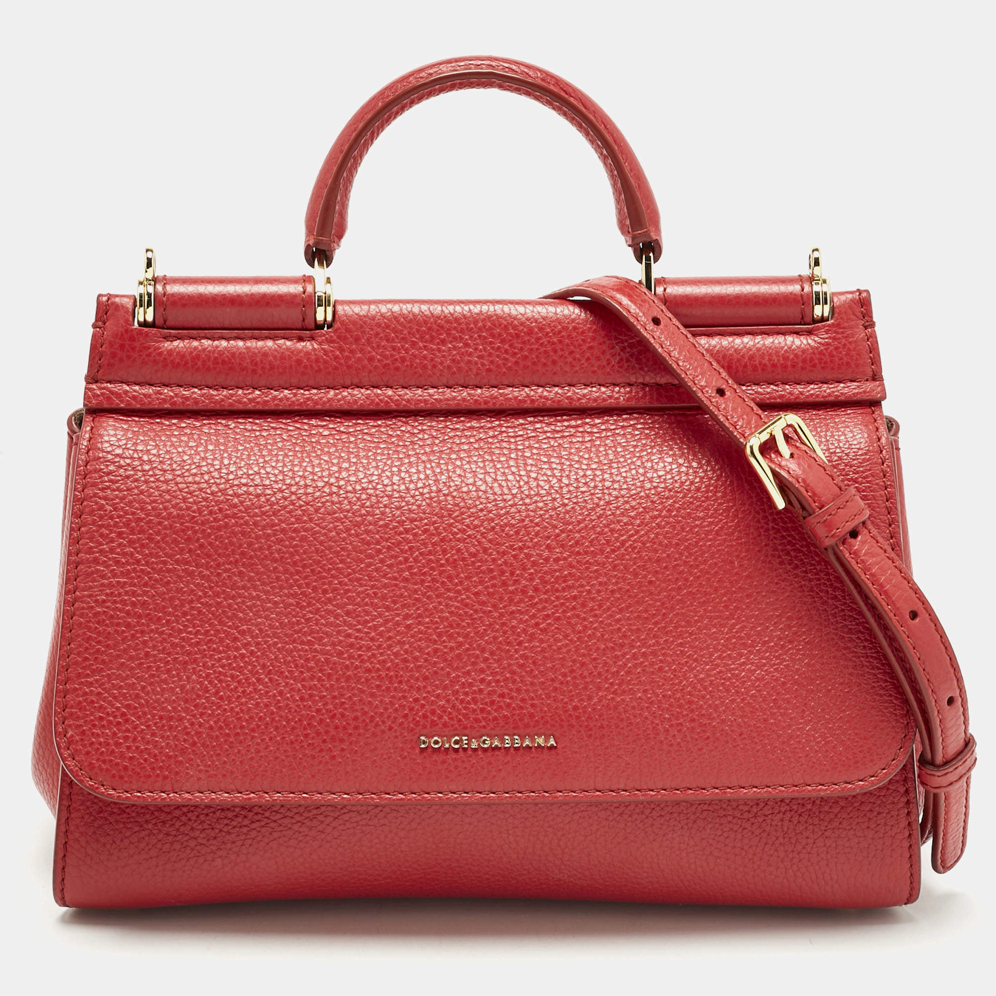 Pre Owned Dolce & Gabbana Red Leather Small Soft Sicily Top Handle Bag