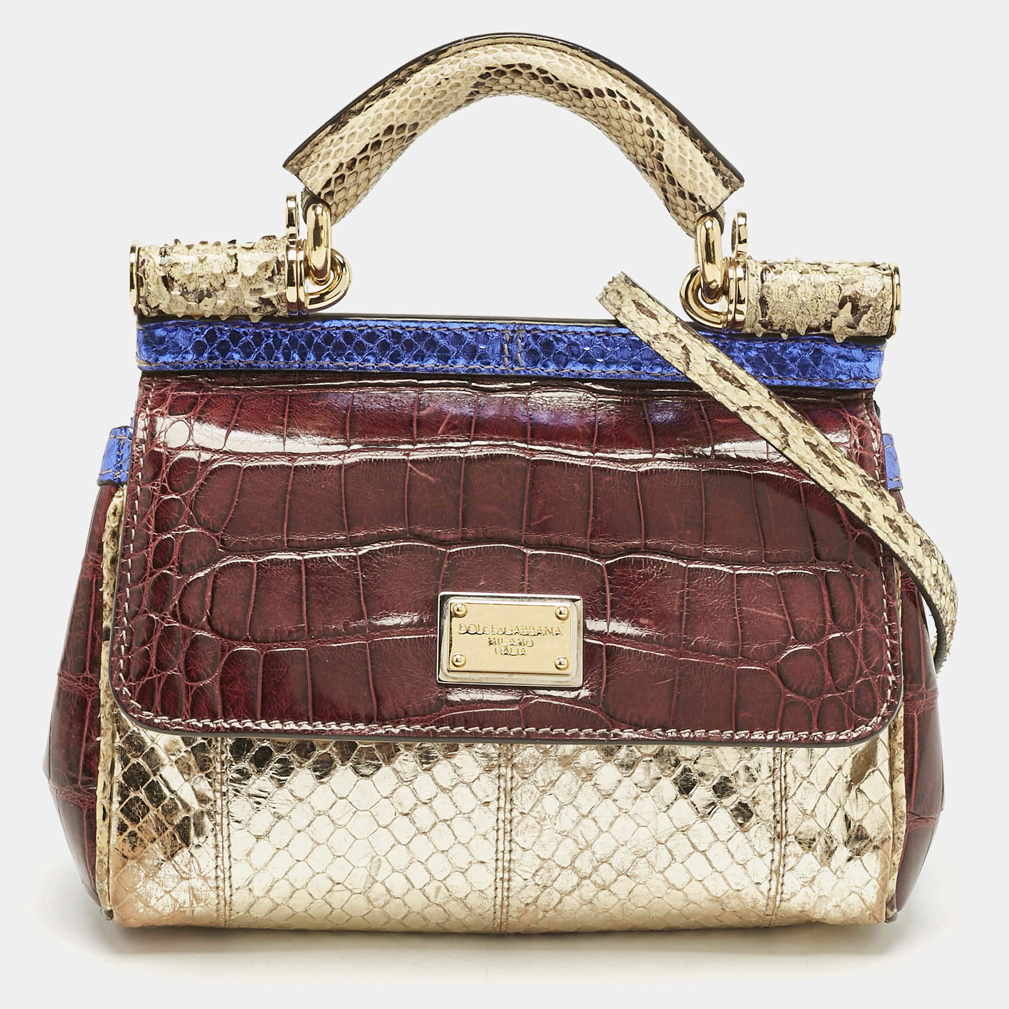 مملوكة مسبقًا Dolce & Gabbana Multicolor Crocodile and Python Small Miss Sicily Top Handle Bag