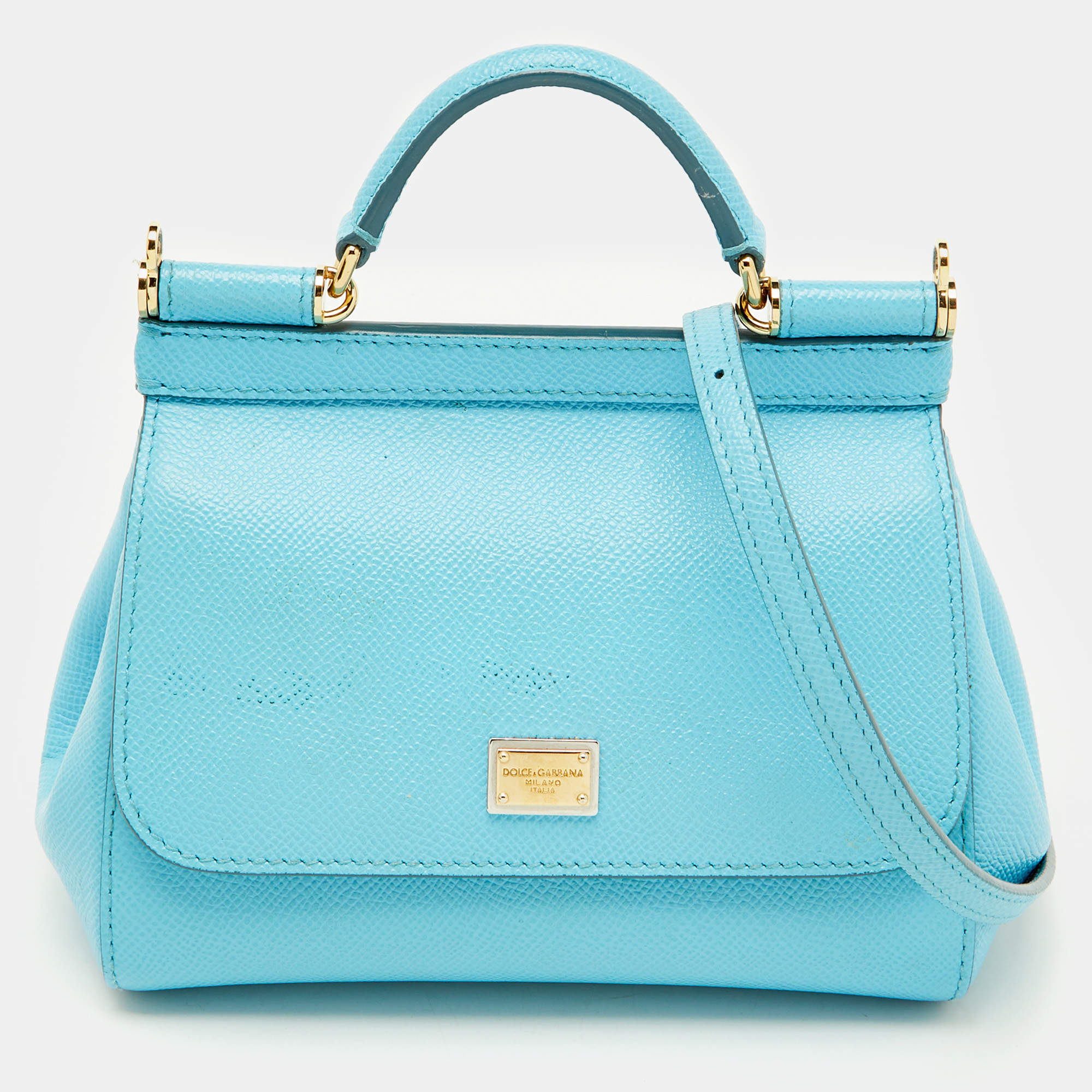 Pre Owned Dolce & Gabbana Blue Leather Mini Miss Sicily Top Handle Bag