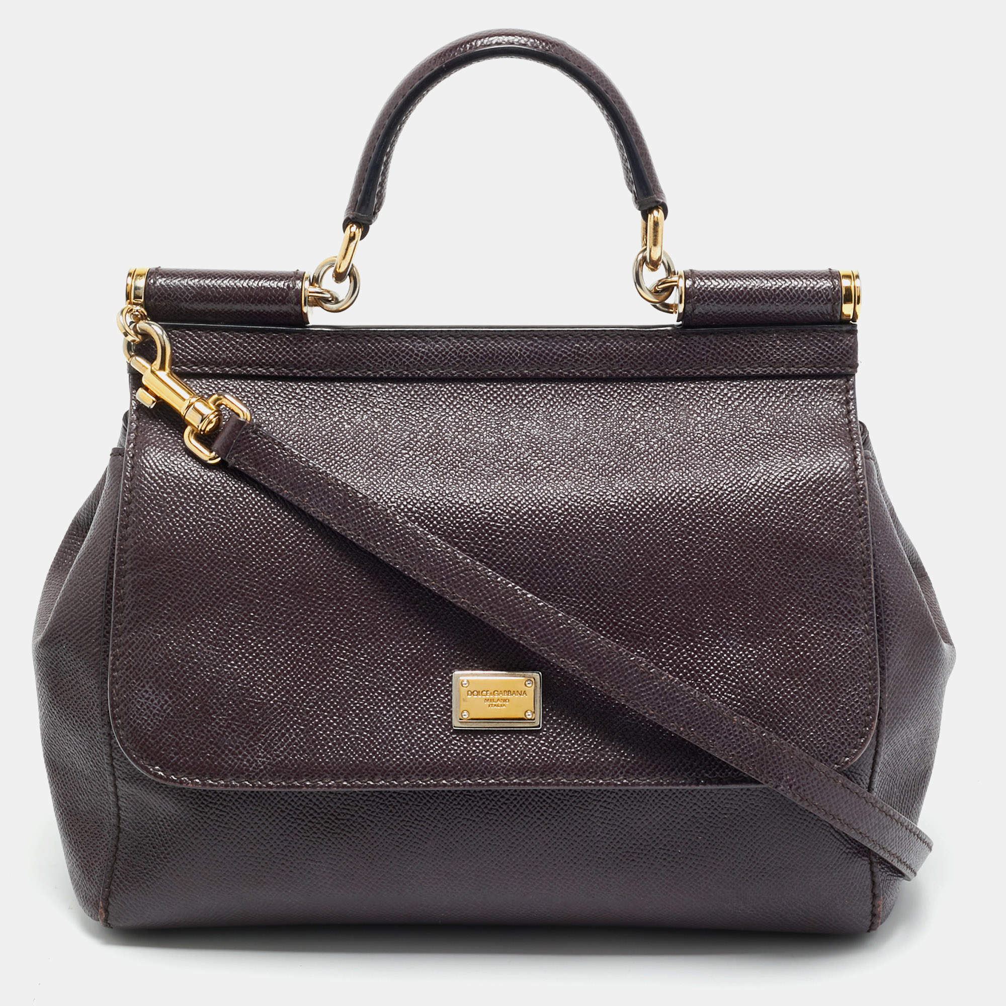 Pre Owned Dolce & Gabbana Purple Leather Medium Miss Sicily Top Handle Bag