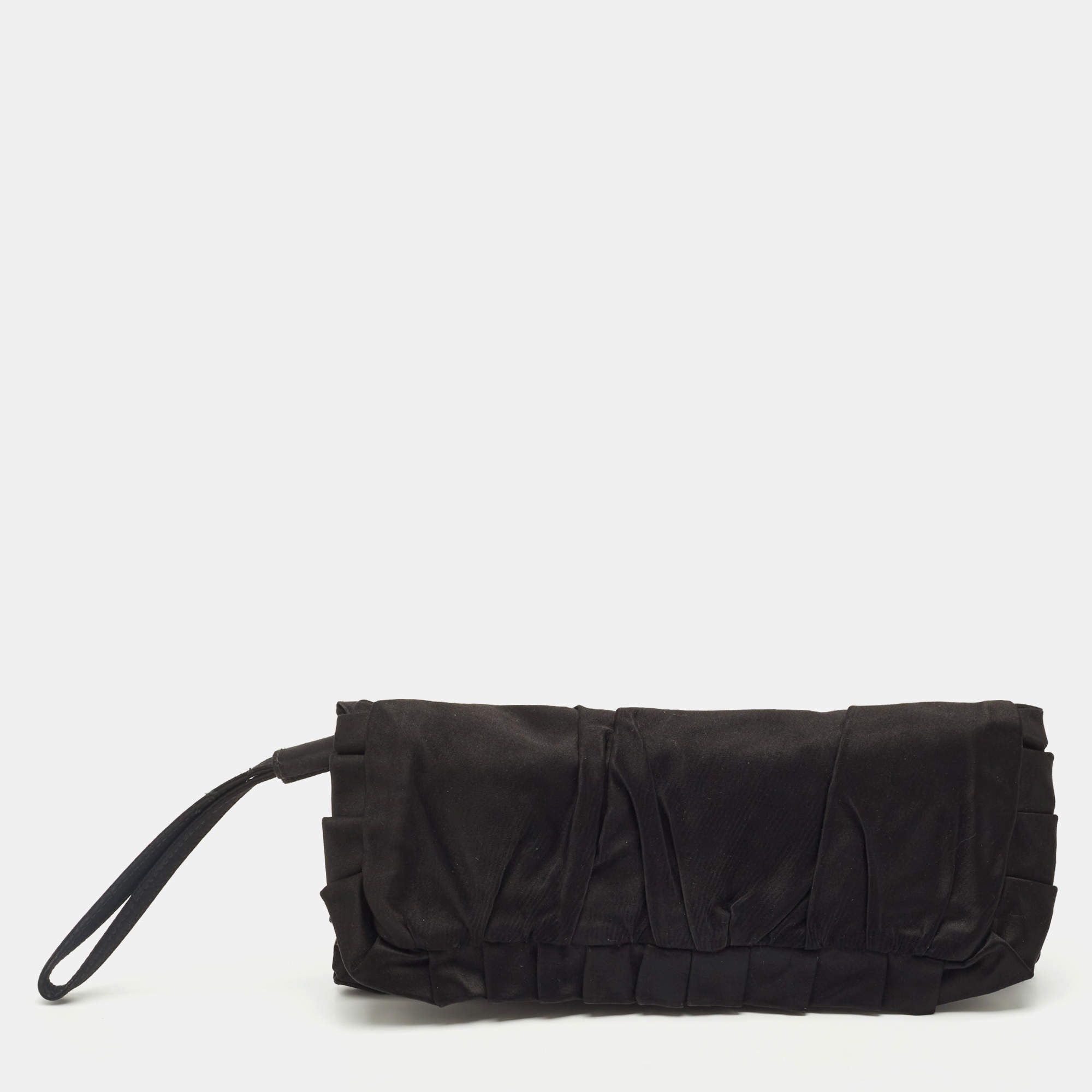 Pre Owned Dolce & Gabbana Black Satin Miss Dee Wristlet Clutch