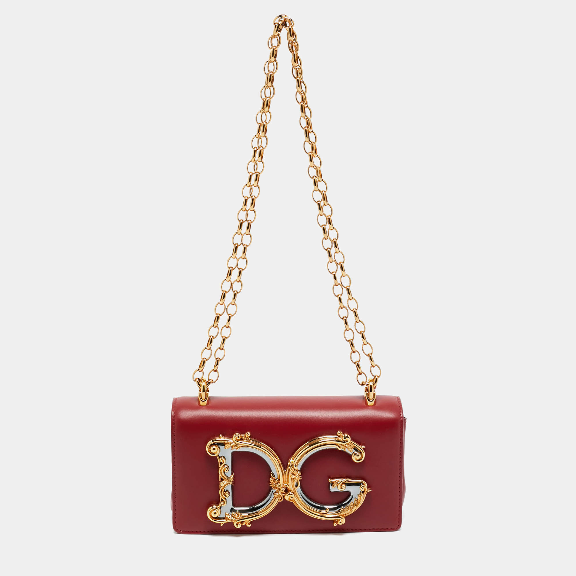 Pre Owned Dolce & Gabbana Red Leather DG Girls Phone Bag