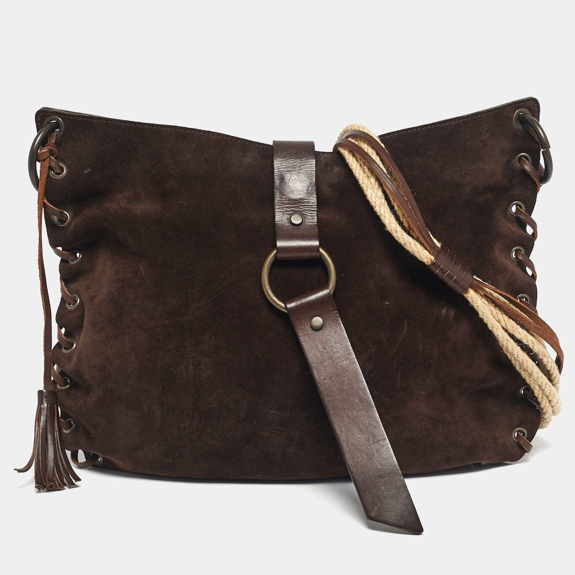 Dolce Gabbana Dark Brown Leather and Suede Whipstitch Hobo | eBay