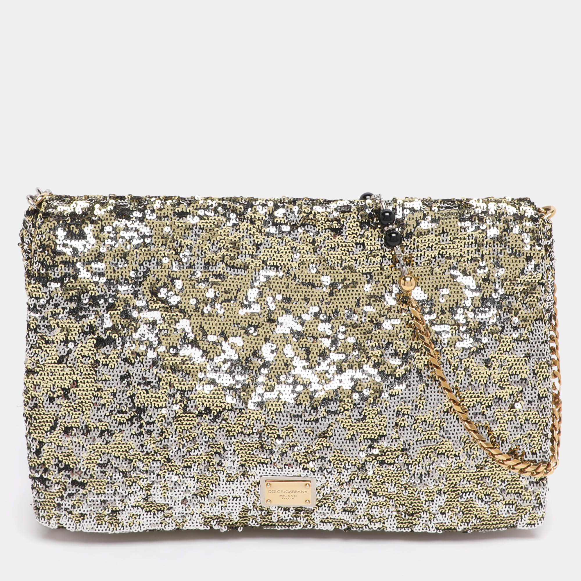 Pre Owned Dolce & Gabbana Metallic Sequins Miss Charles Flap Bag