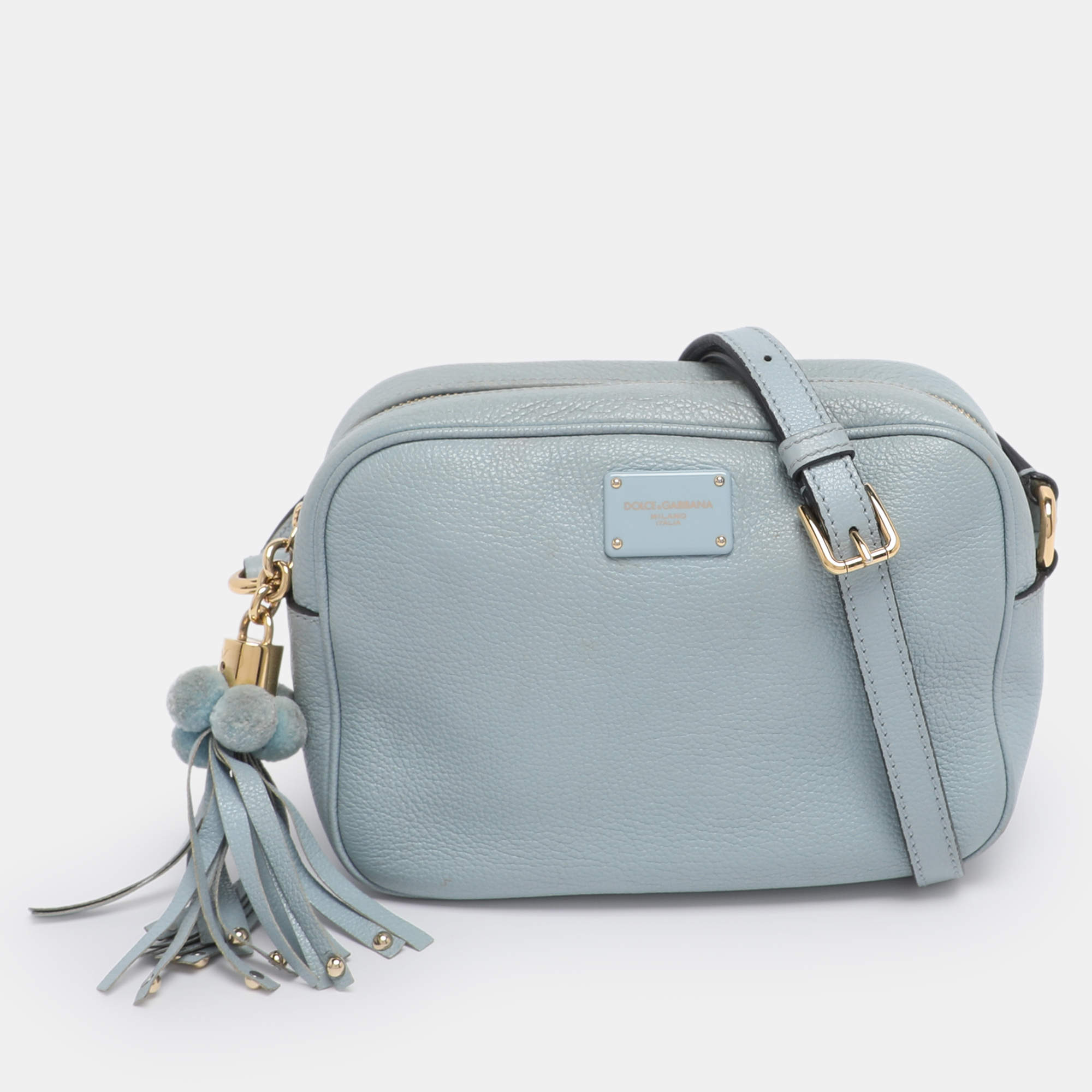 Pre Owned Dolce & Gabbana Light Blue Leather Glam Crossbody Bag