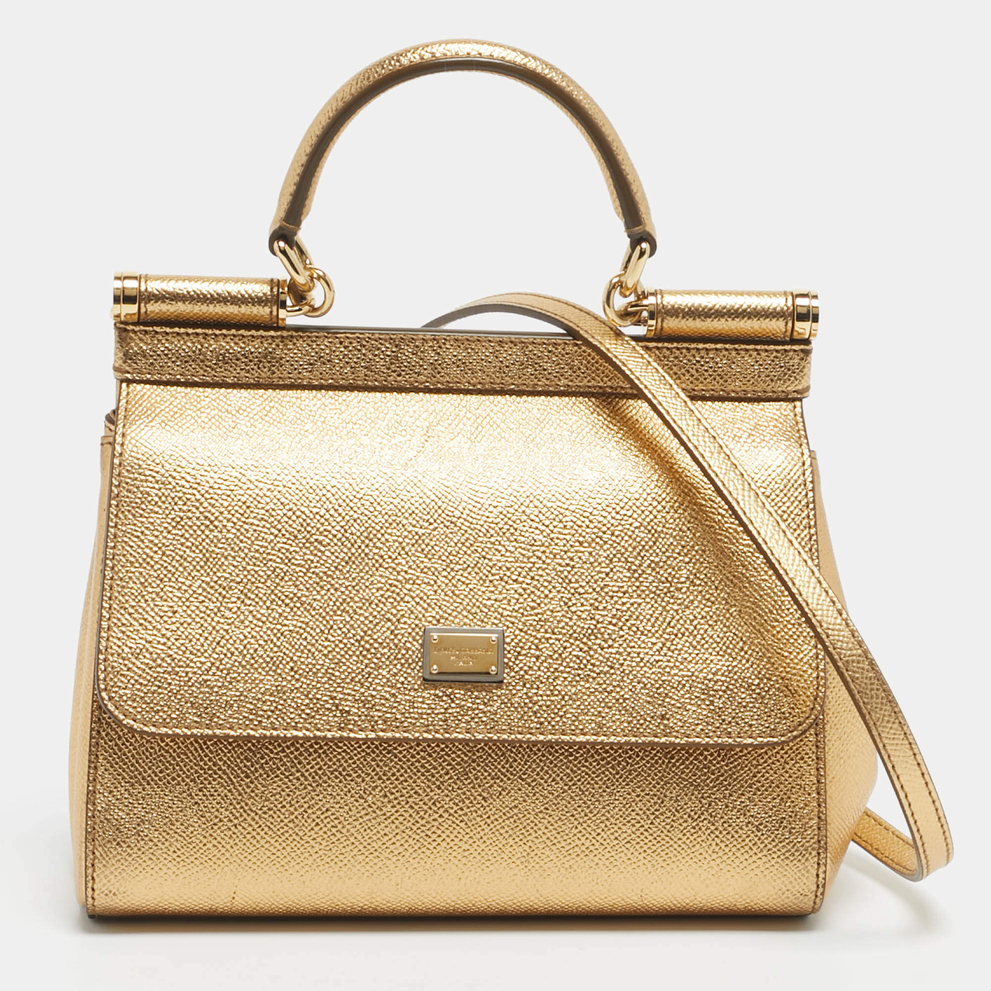 مملوكة مسبقًا Dolce & Gabbana Gold Leather Small Miss Sicily Top Handle Bag