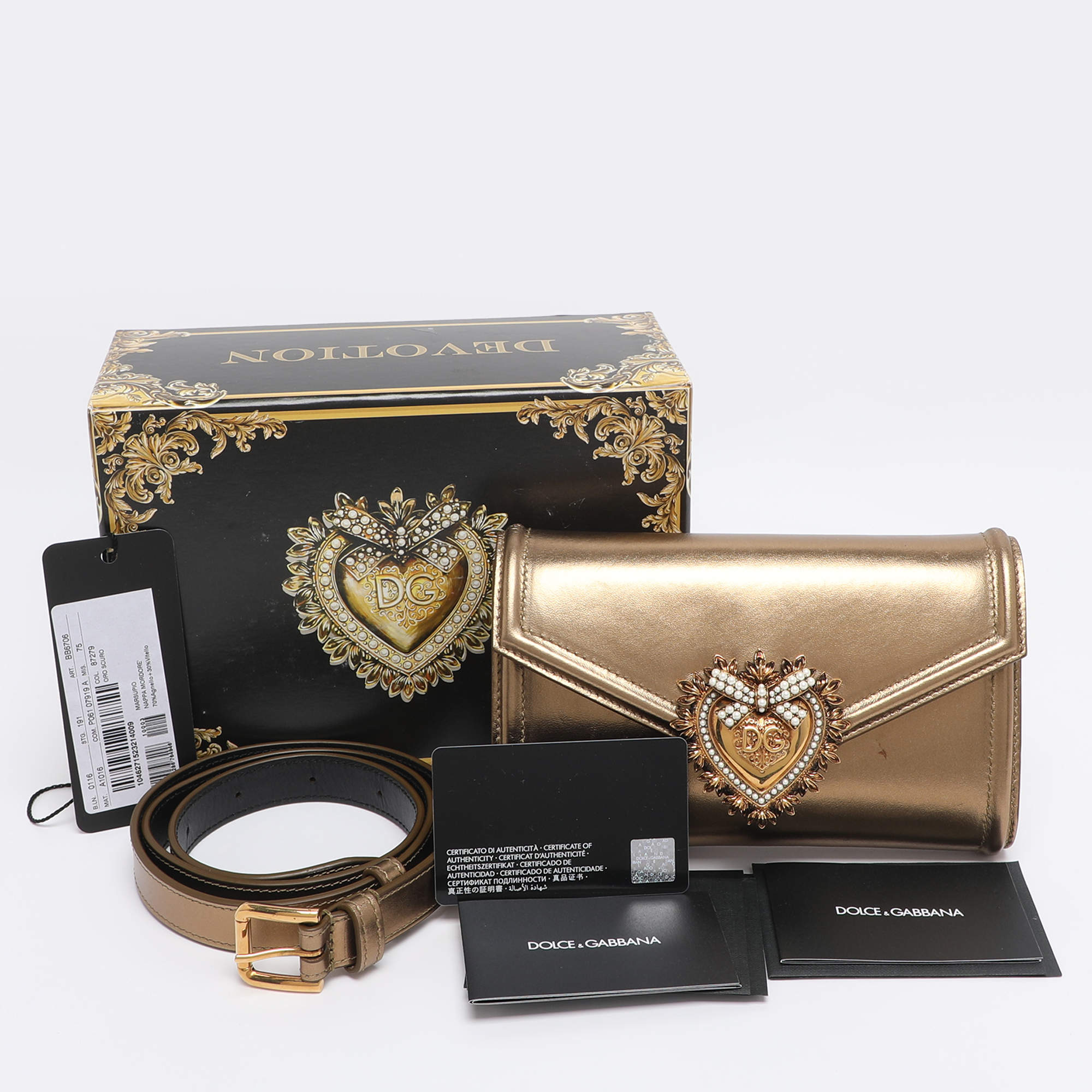 バッグ Dolce&Gabbana Devotion Belt Bag 3way DOLCE & GABBANA Metallic Agnello Vitello Devotion Belt Bag