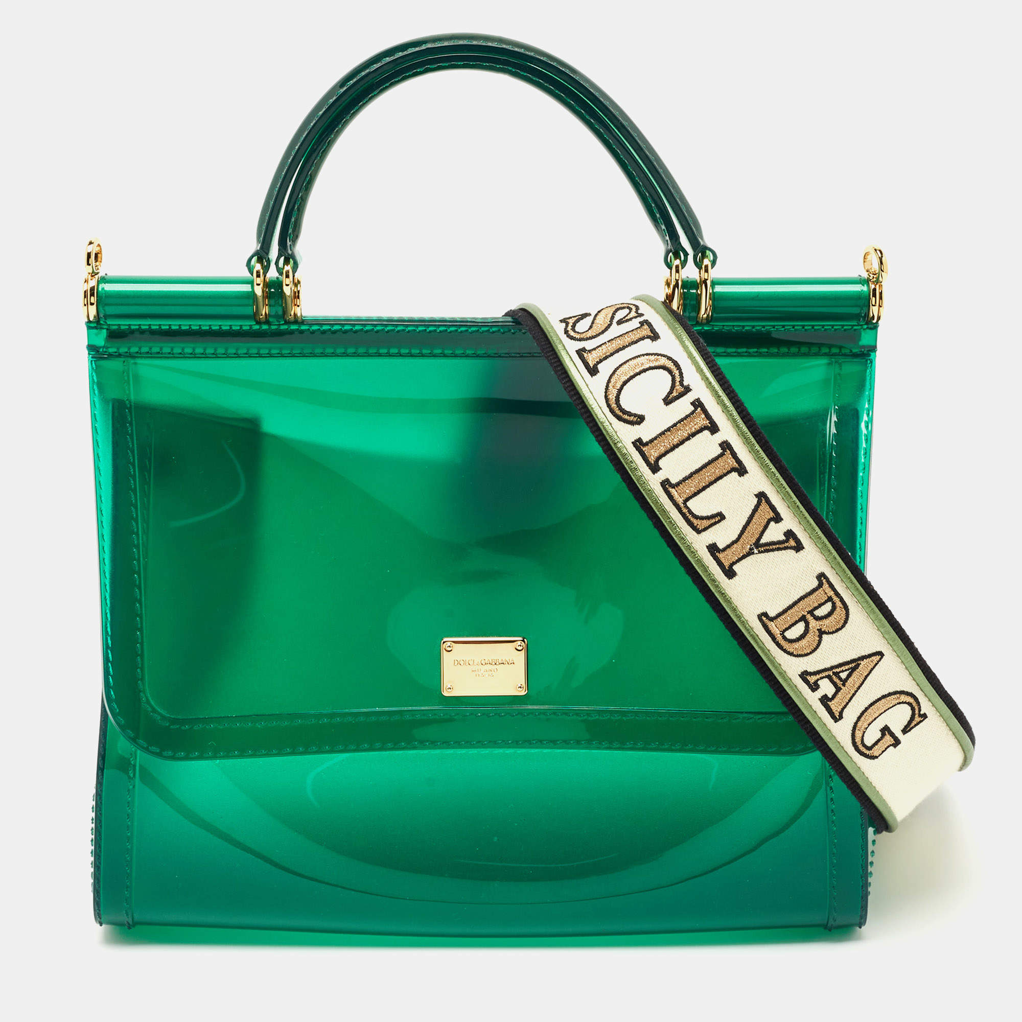 Pre Owned Dolce & Gabbana Green PVC Medium Miss Sicily Top Handle Bag