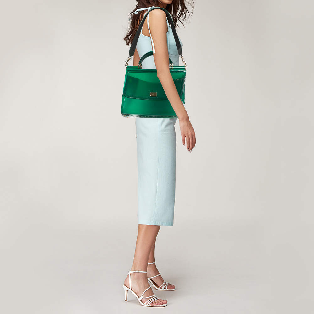 Pre Owned Dolce & Gabbana Green PVC Medium Miss Sicily Top Handle Bag