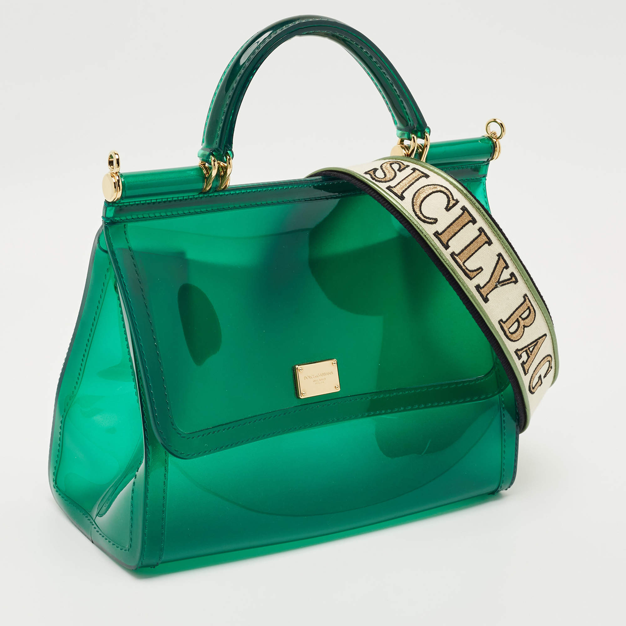 Pre Owned Dolce & Gabbana Green PVC Medium Miss Sicily Top Handle Bag