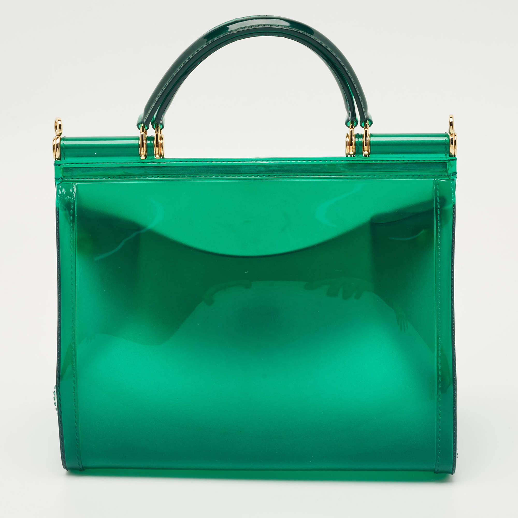 Pre Owned Dolce & Gabbana Green PVC Medium Miss Sicily Top Handle Bag