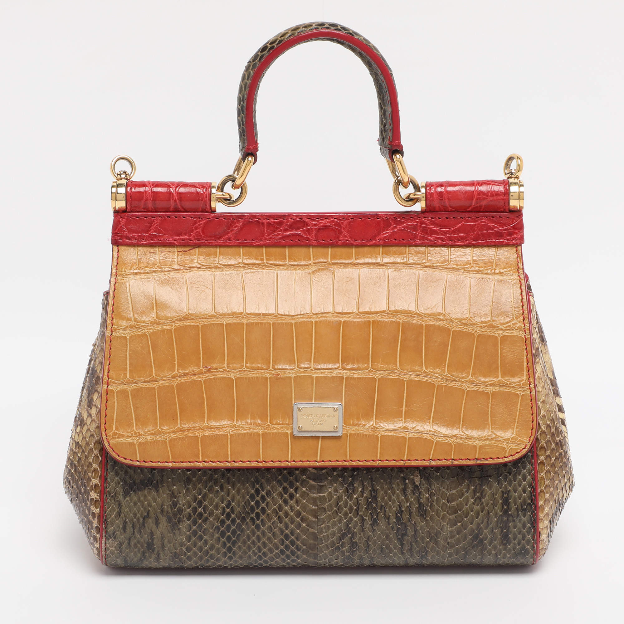 Pre Owned Dolce & Gabbana Multicolor Mix Exotic Small Miss Sicily Top Handle Bag