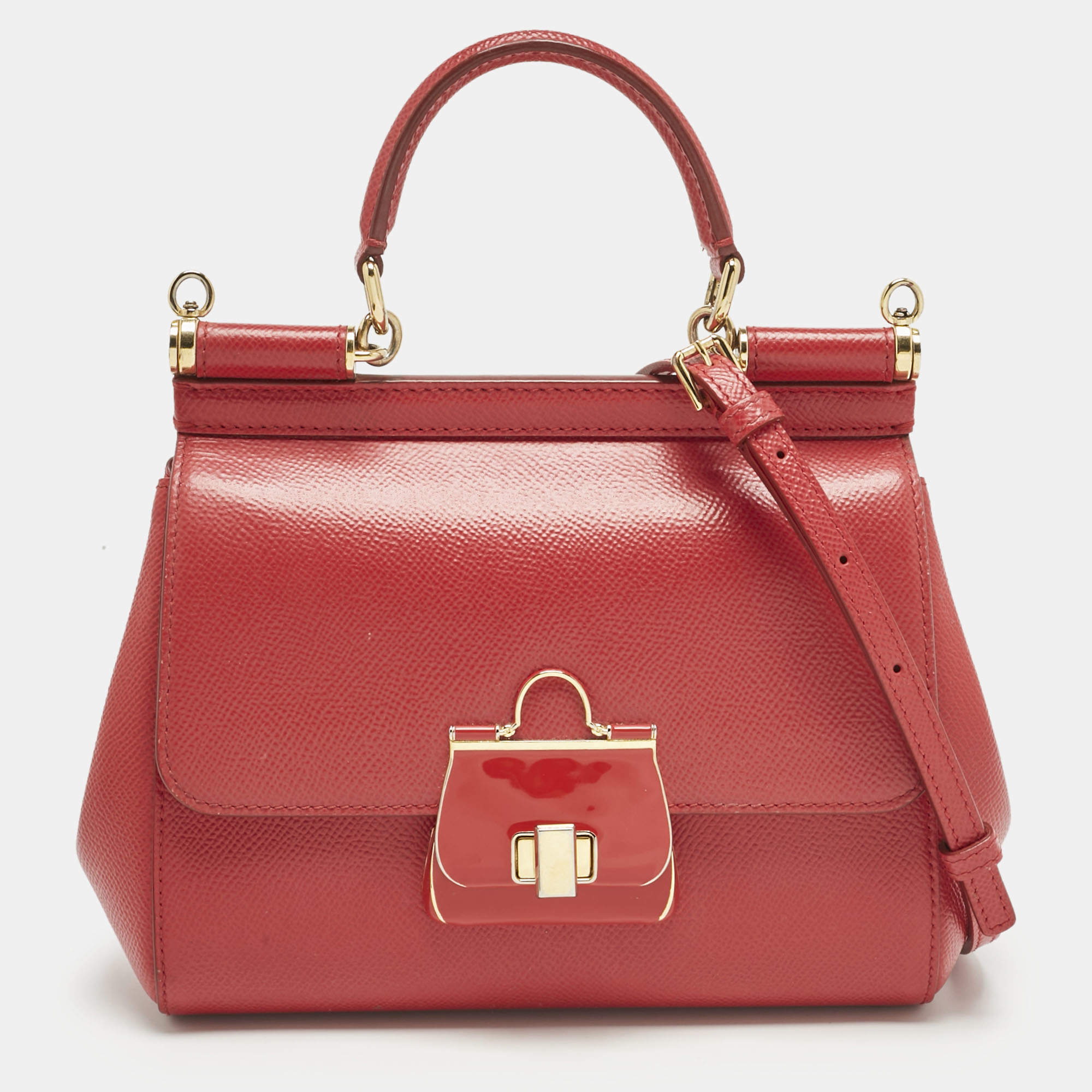 مملوكة مسبقًا Dolce & Gabbana Red Leather Small Miss Sicily Bag