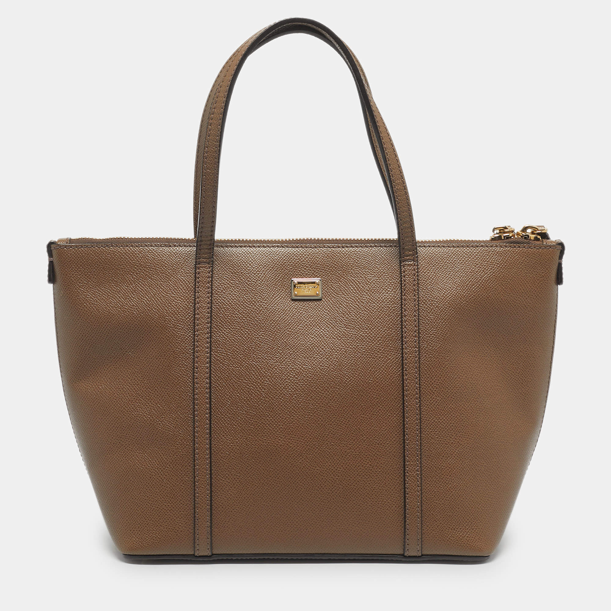 Pre Owned Dolce & Gabbana Dark Beige Leather Miss Escape Tote