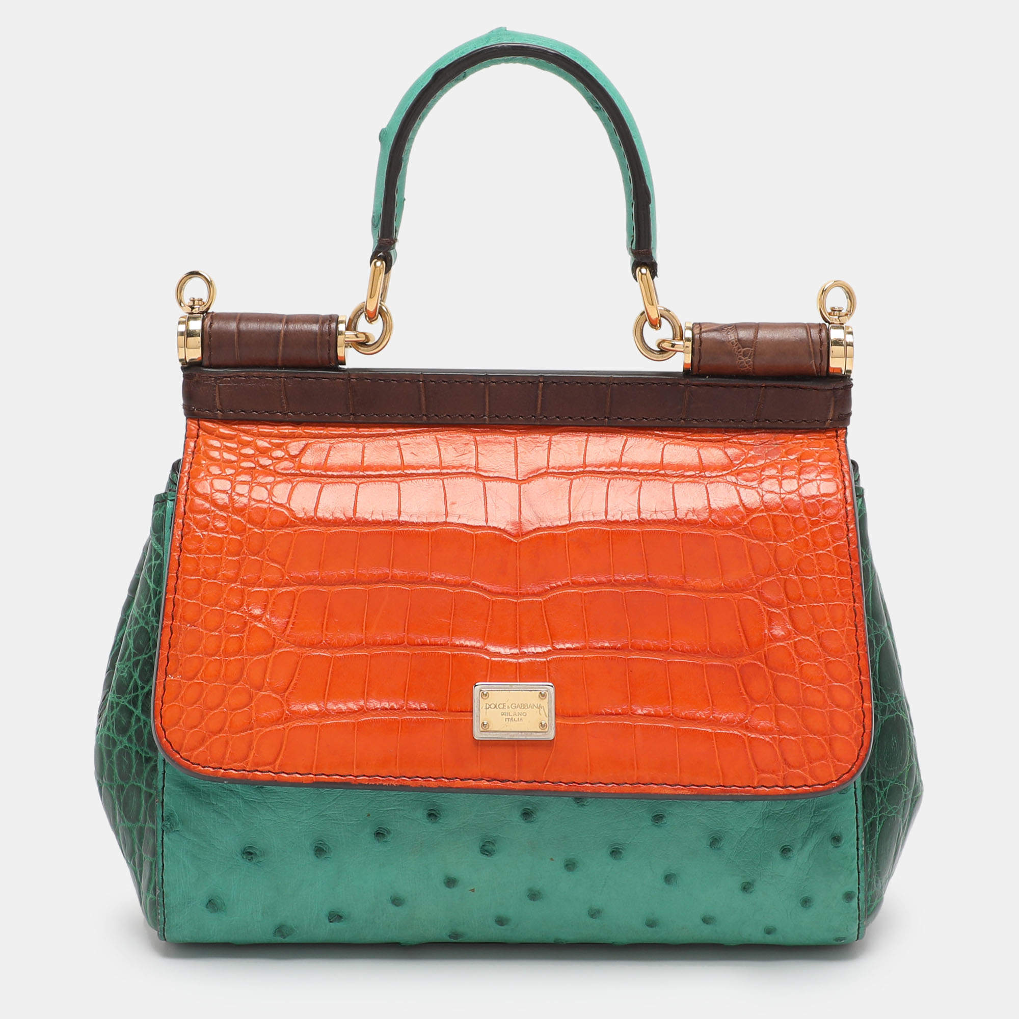 Pre Owned Dolce & Gabbana Multicolor Mix Exotic Small Miss Sicily Top Handle Bag