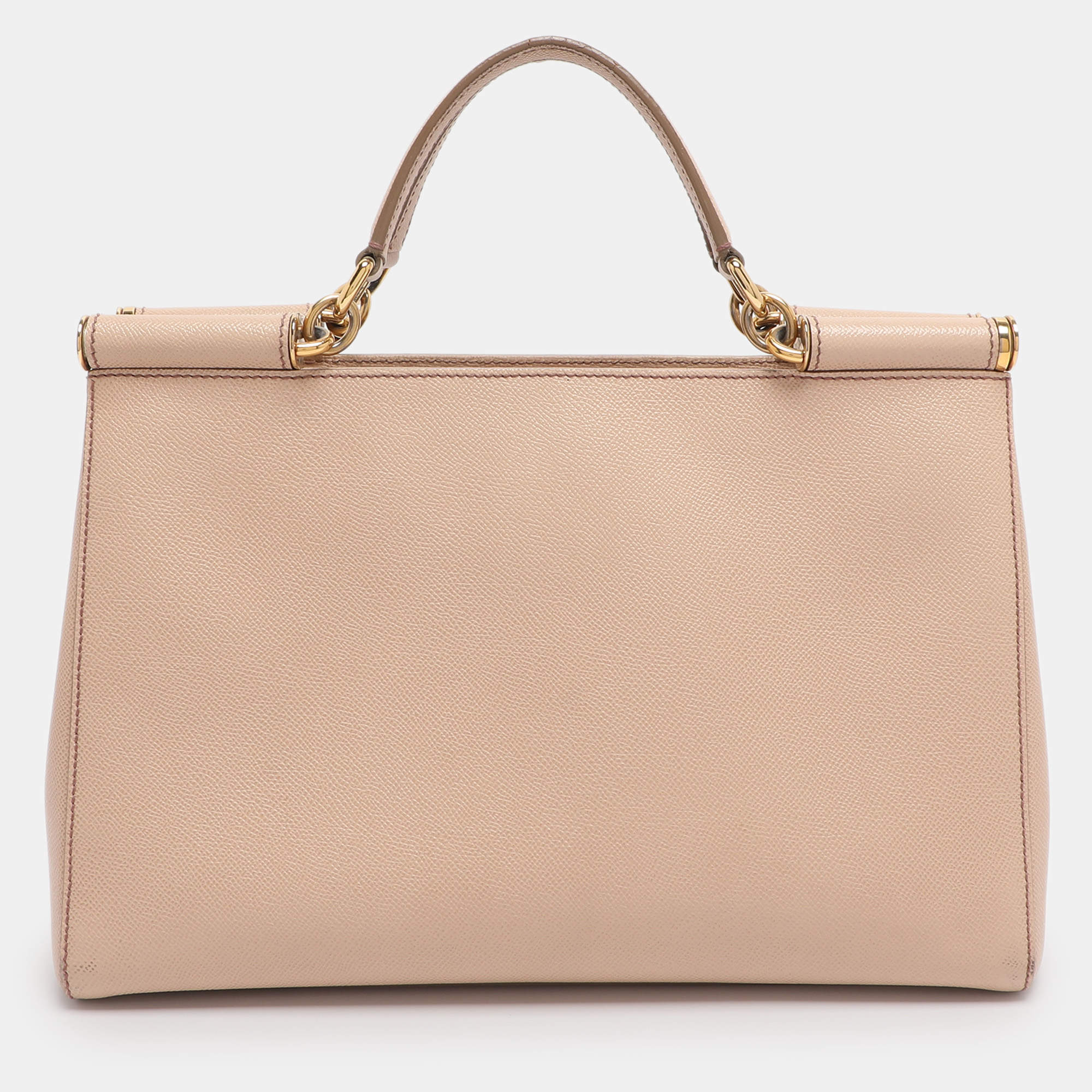 Pre Owned Dolce & Gabbana Beige Leather Miss Sicily Satchel