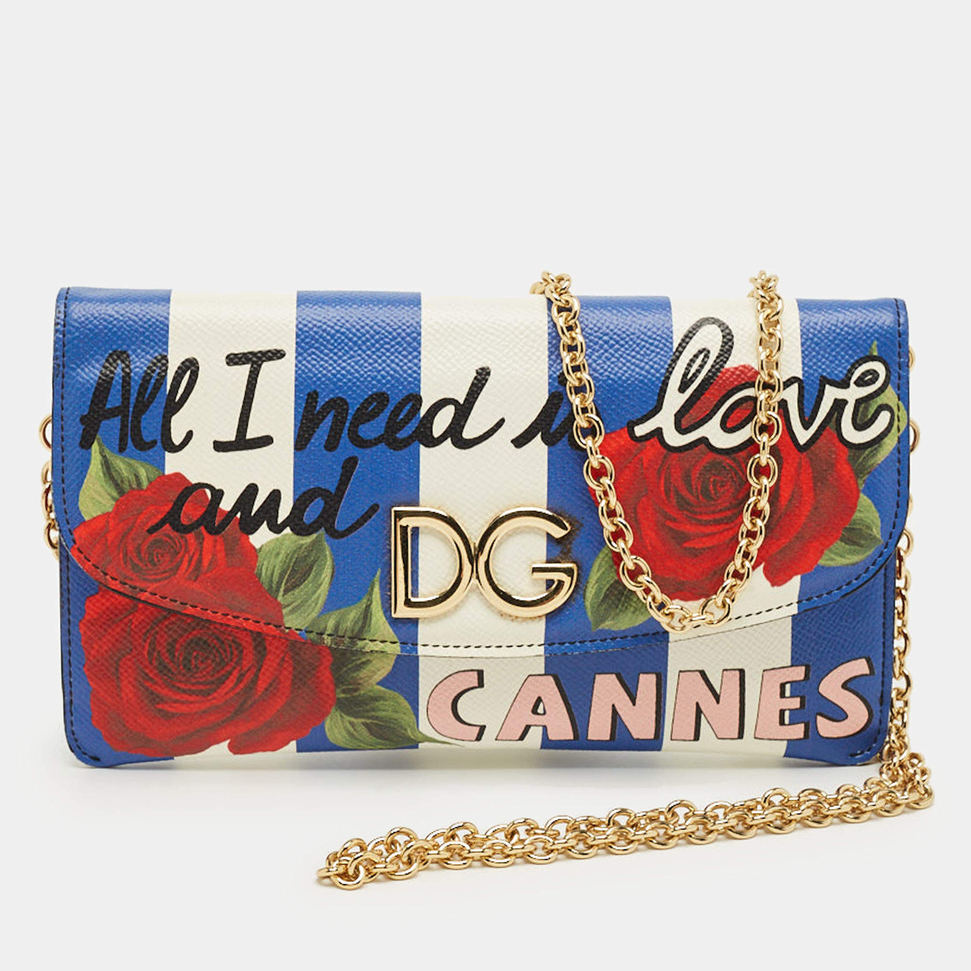 Pre Owned Dolce & Gabbana Multicolor Printed Leather Chain Clutch
