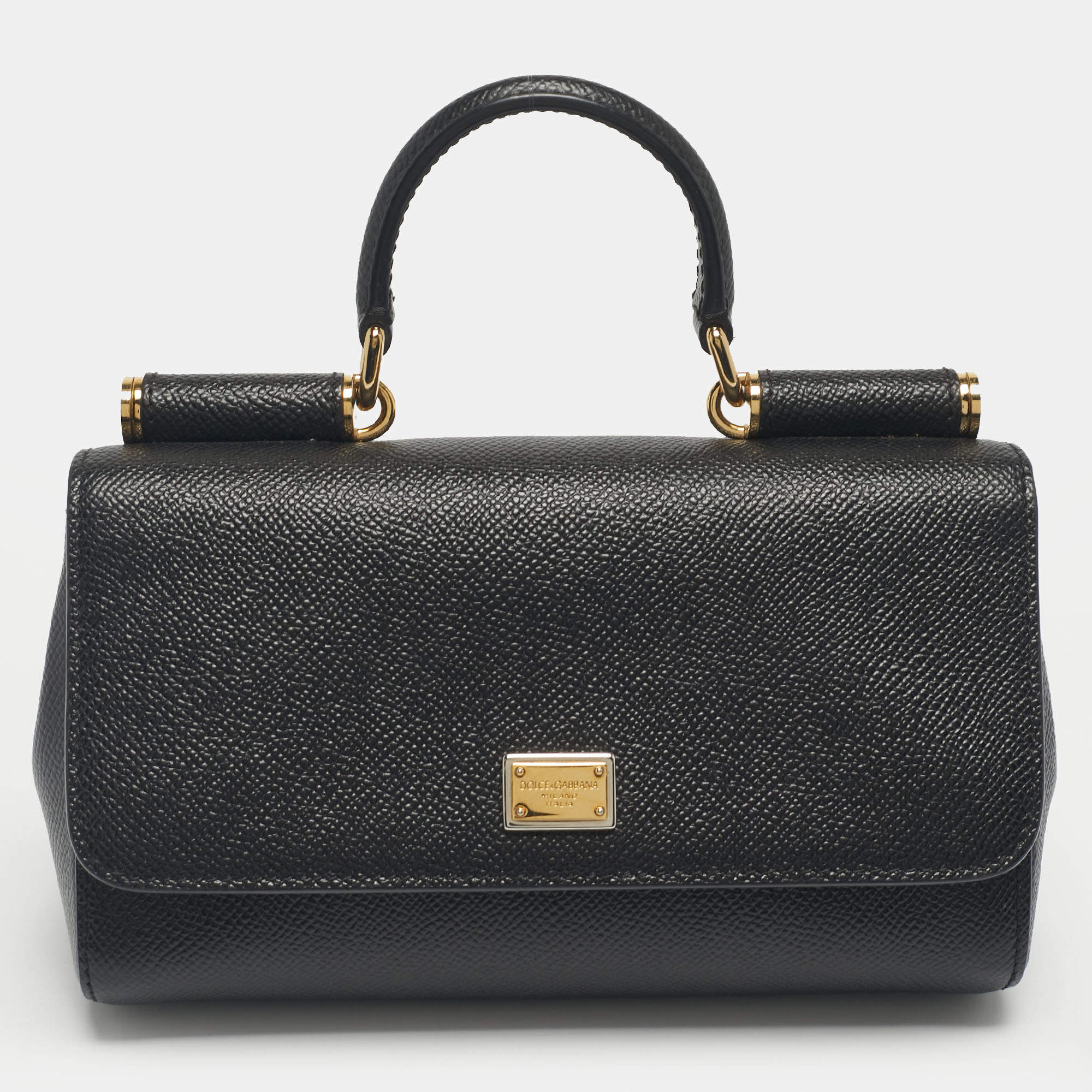 مملوكة مسبقًا Dolce & Gabbana Black Leather Mini Miss Sicily Top Handle Bag