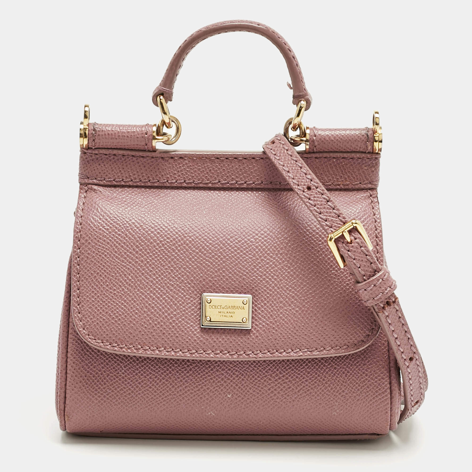 Pre Owned Dolce & Gabbana Old Rose Leather Micro Miss Sicily Top Handle Bag