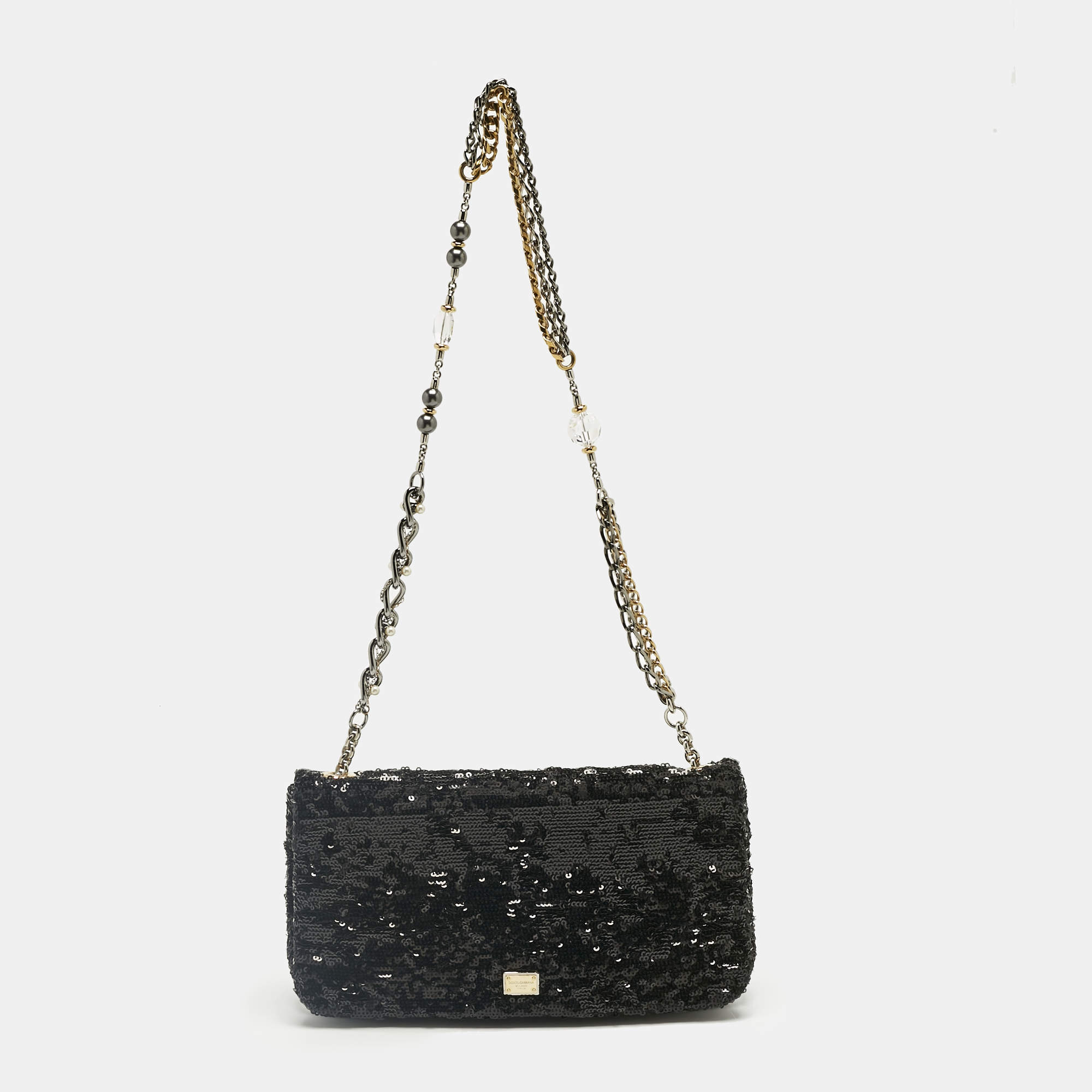 Pre Owned Dolce & Gabbana Black Sequins Miss Charles Shoulder Bag