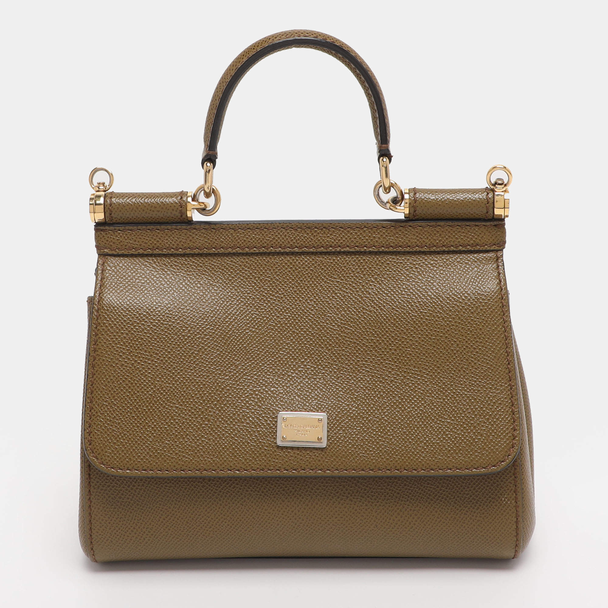 Pre Owned Dolce & Gabbana Avocado Lizard Embossed Leather Small Miss Sicily Top Handle Bag
