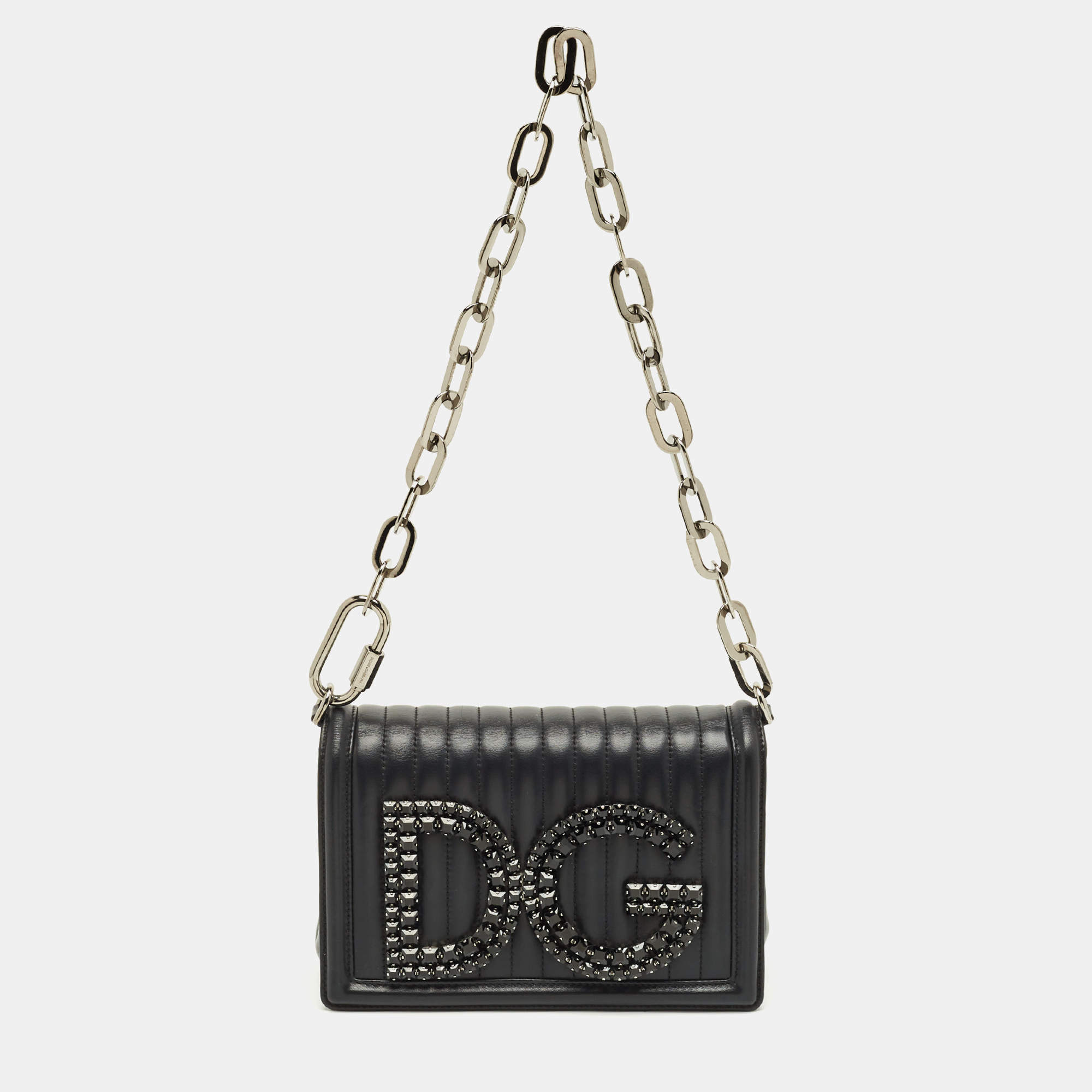 Pre Owned Dolce & Gabbana Black Quilted Leather DG Girls Shoulder Bag