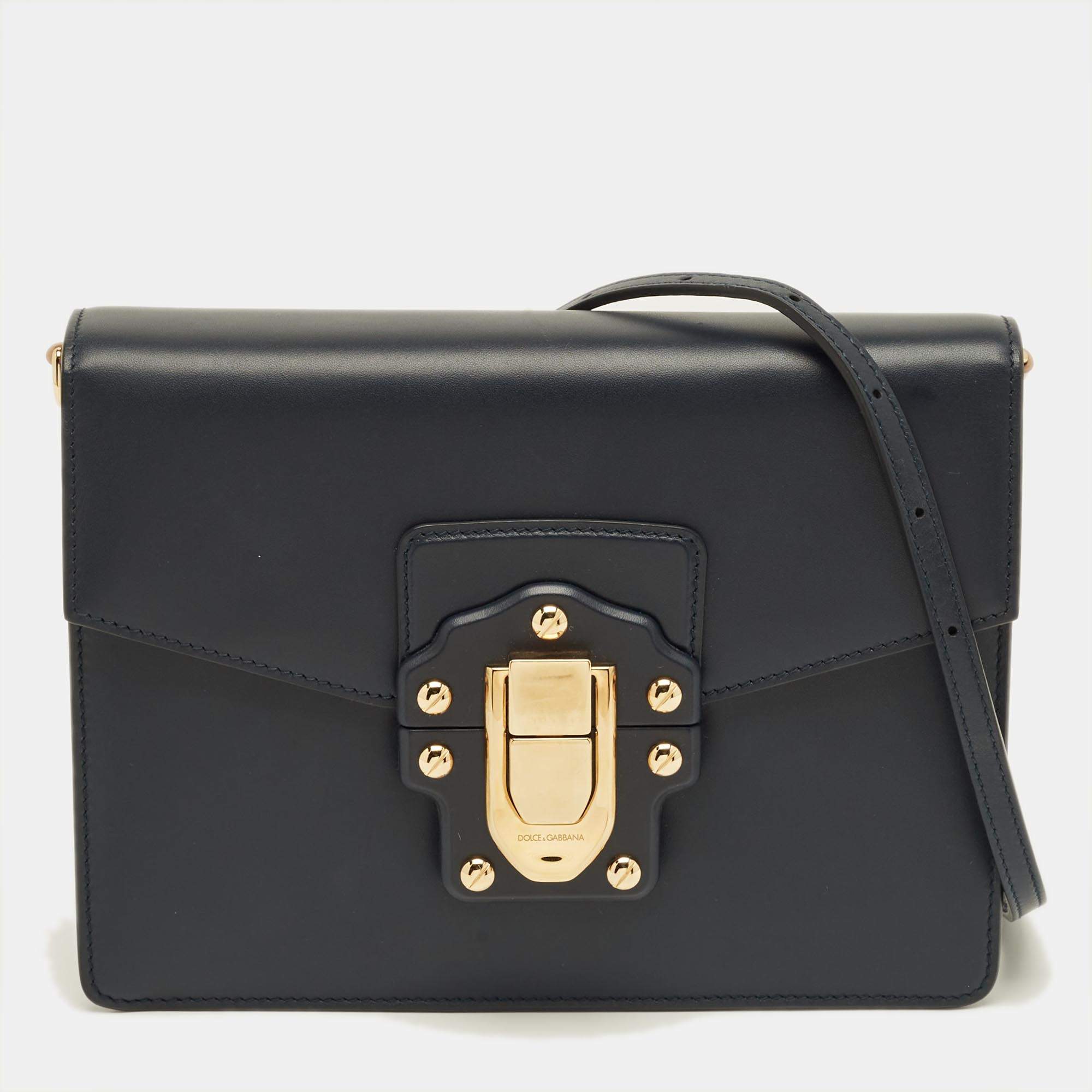 Pre Owned Dolce & Gabbana Dark Blue Leather Lucia Shoulder Bag