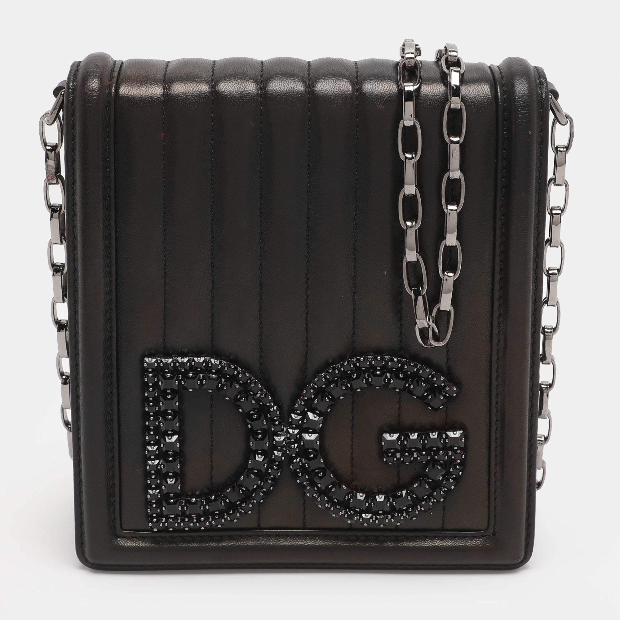 Pre Owned Dolce & Gabbana Black Leather DG Girls Crossbody Bag