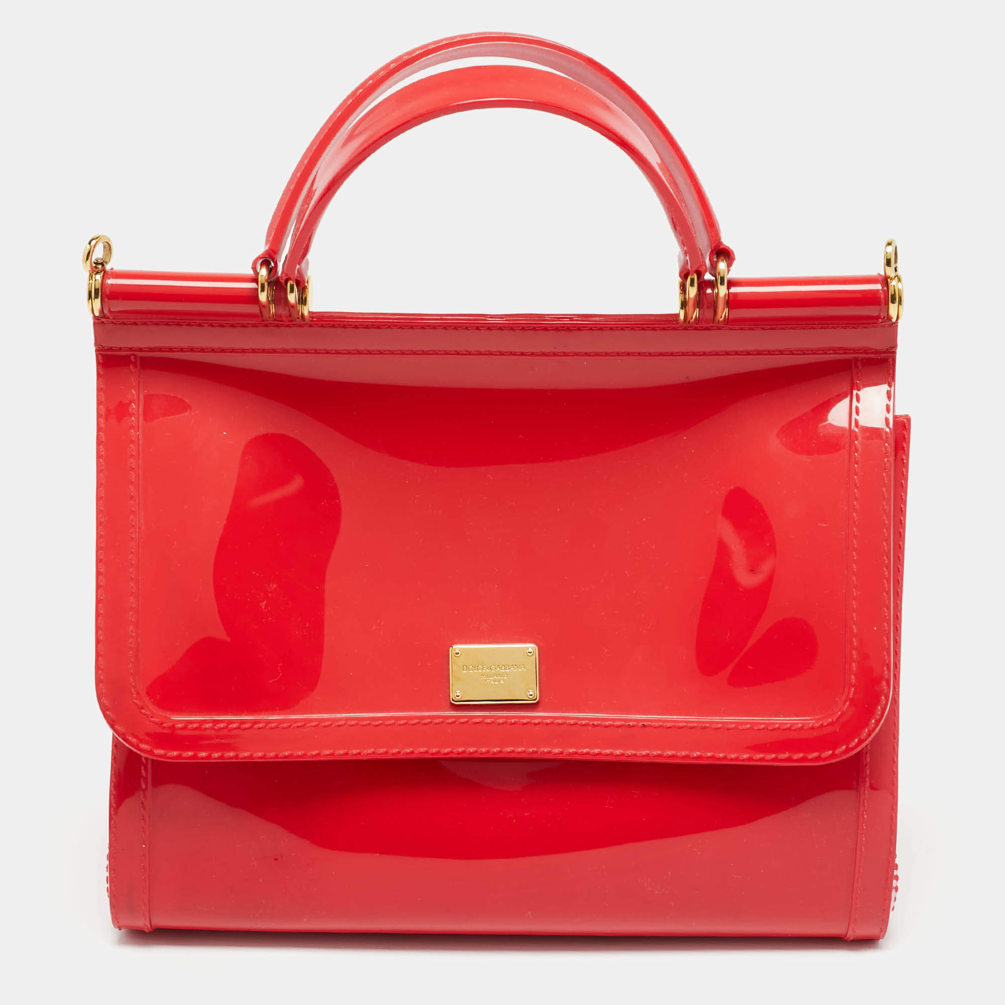Pre Owned Dolce & Gabbana Red Rubber Miss Sicily Top Handle Bag