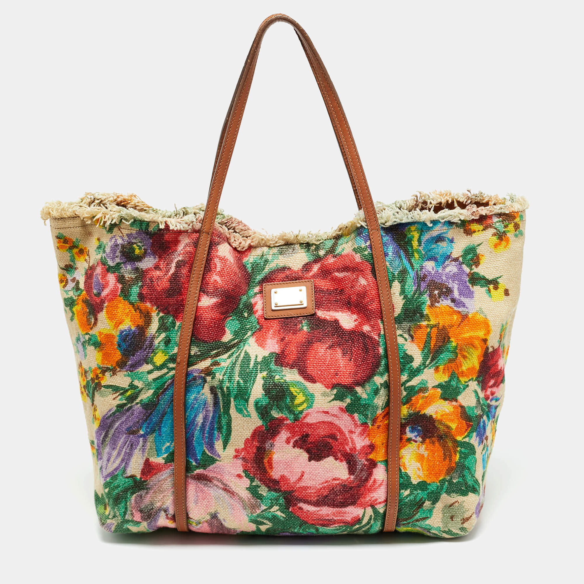 Pre Owned Dolce & Gabbana Multicolor Floral Canvas and Leather Tote