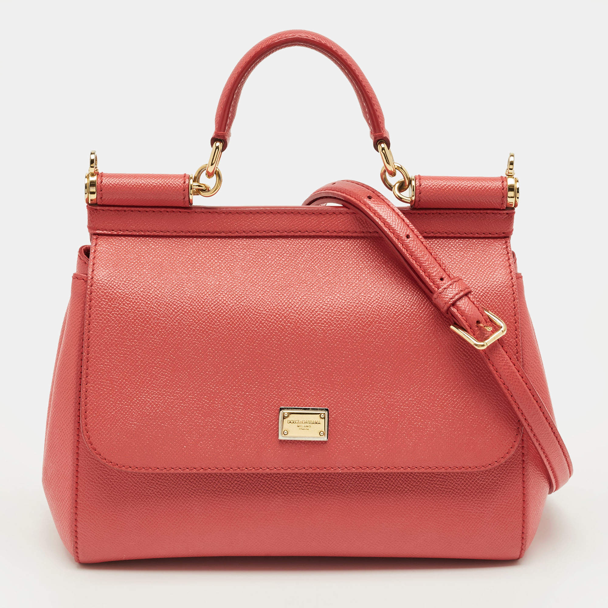 Pre Owned Dolce & Gabbana Red Leather Medium Miss Sicily Top Handle Bag