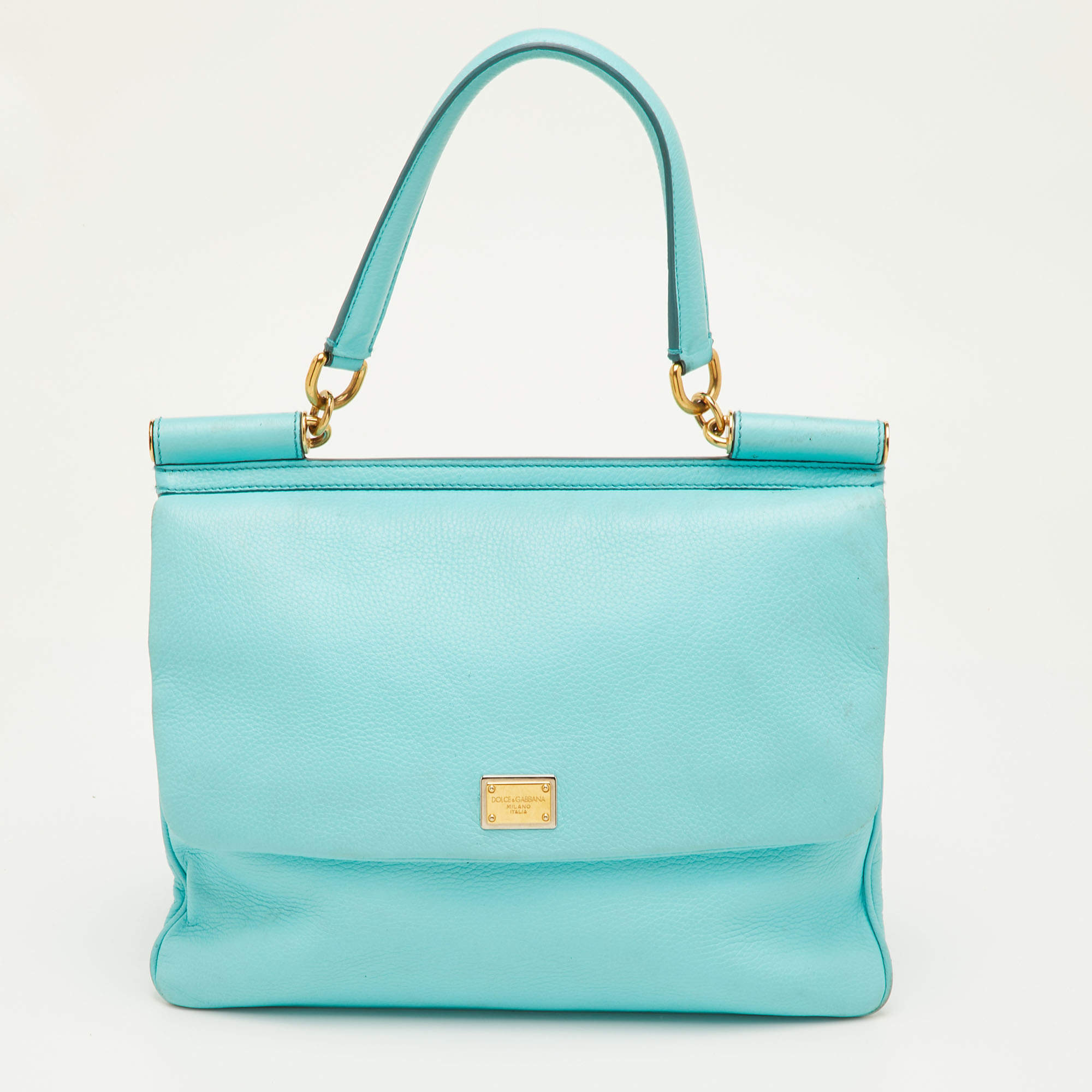 Pre Owned حقيبة دولتشي أند غابانا مس سيسيلي كبيرة يد علوية جلد أزرق أكوا
