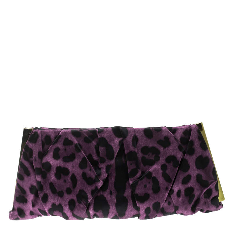 مملوكة مسبقًا Dolce & Gabbana Purple Leopard Print Satin Miss Lady Clutch