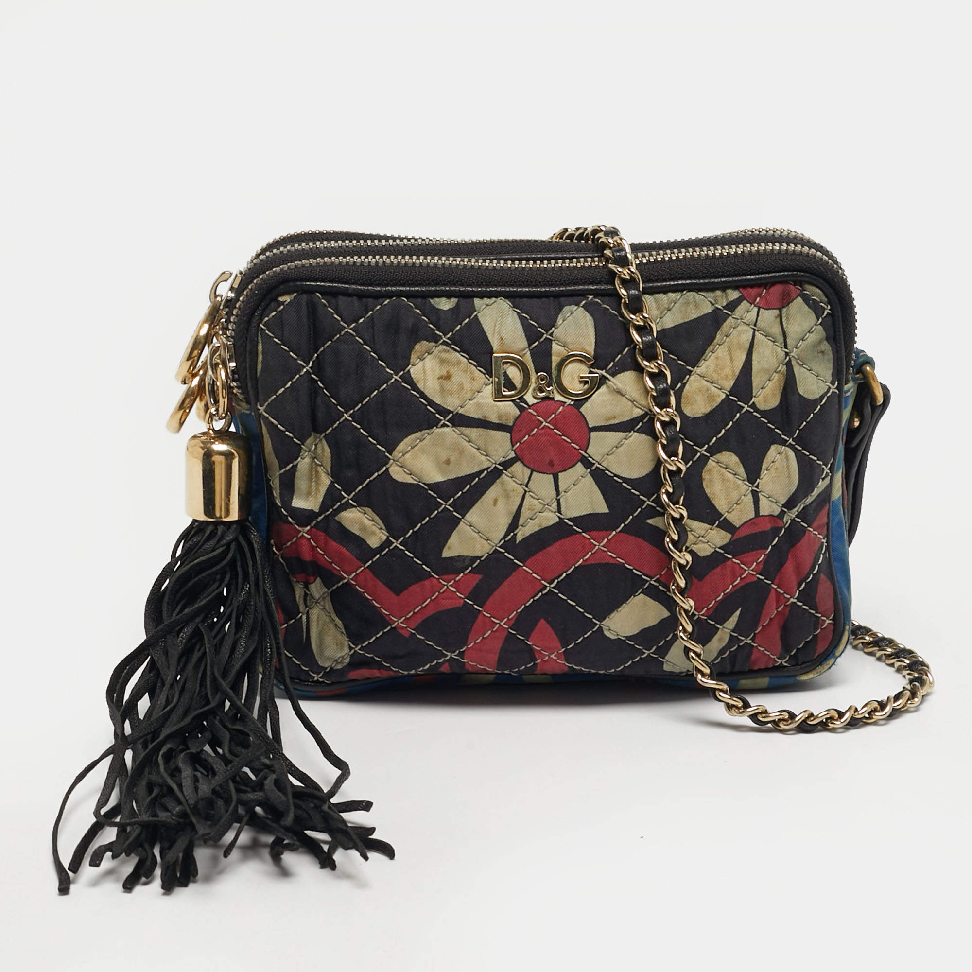 مملوكة مسبقًا Dolce & Gabbana Lily Glam Multicolor Quilted Fabric and Leather Crossbody Bag