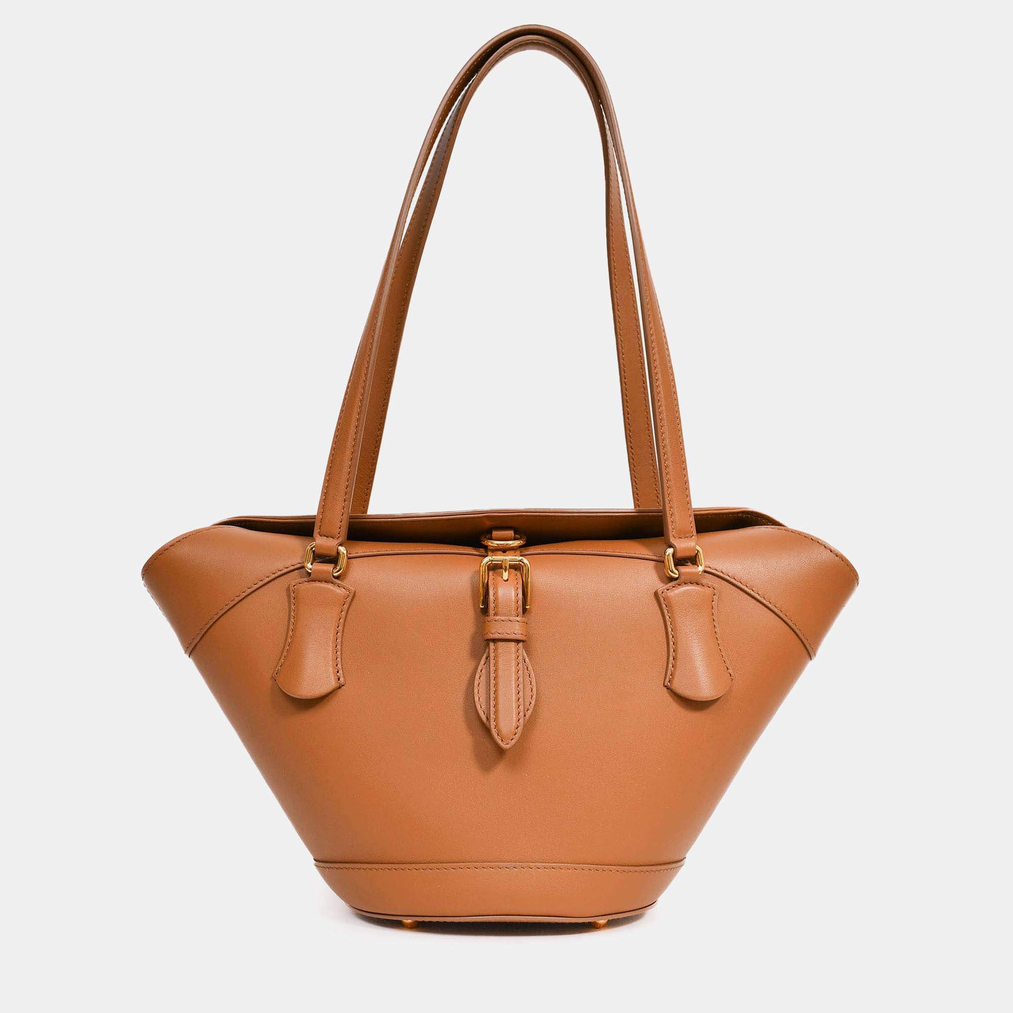 Pre Owned Dolce & Gabbana Brown Leather Capri Coffa Bucket Bag