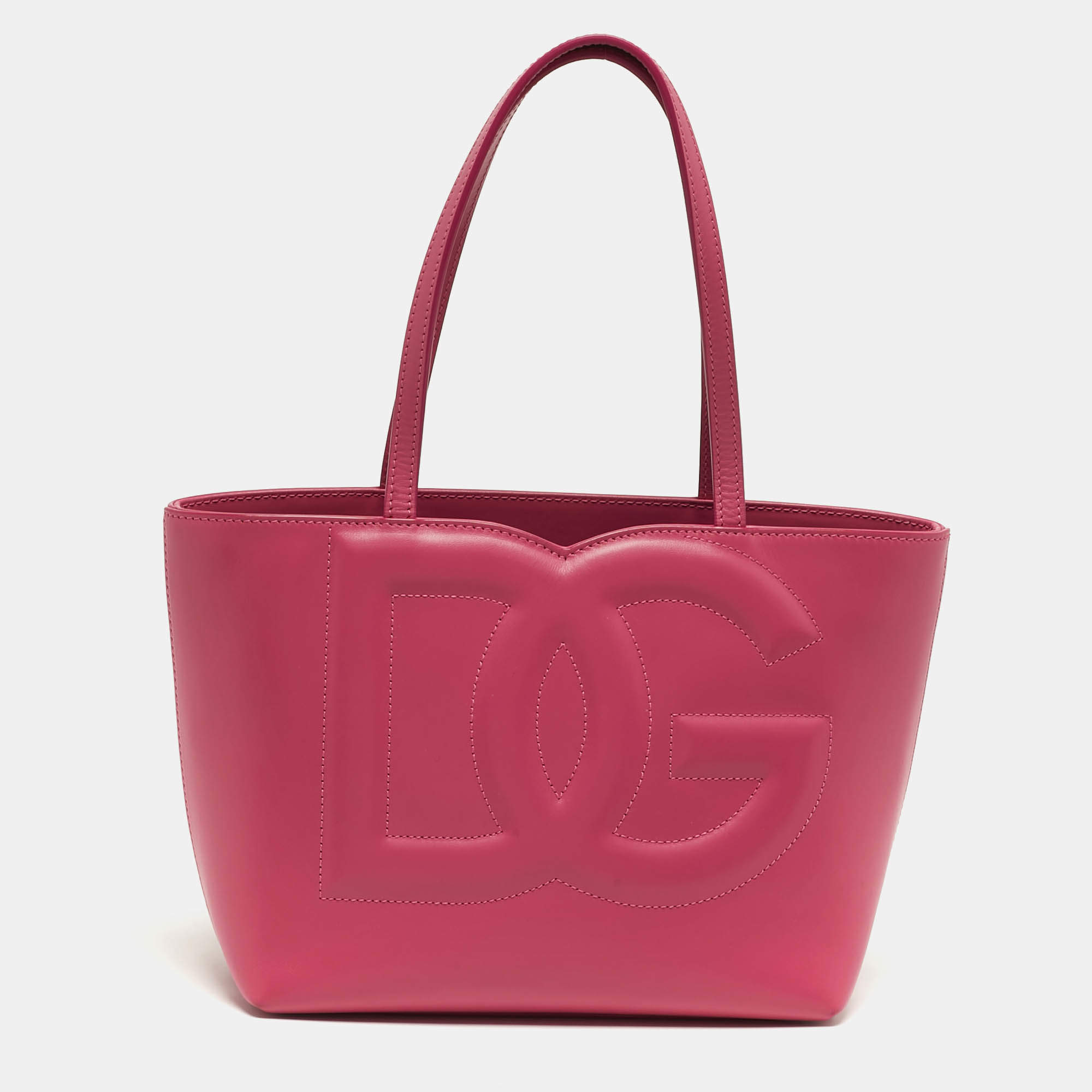 مملوكة مسبقًا Dolce & Gabbana DG Logo Small Fuchsia Leather Shopper Tote