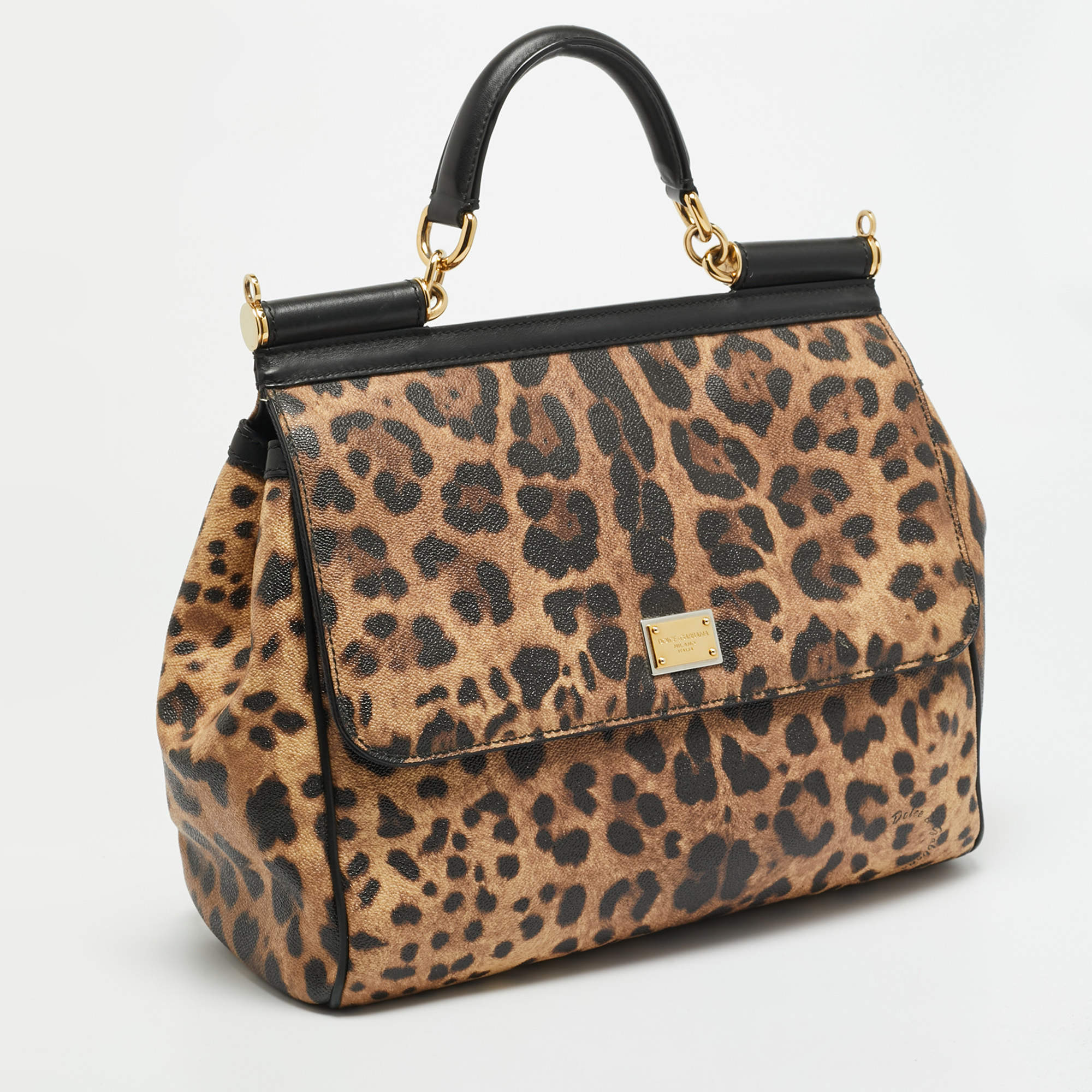 DOLCE&GABBANA♡レオパードナップザック Dolce & Gabbana Black Neoprene Small Miss Sicily Top Handle Bag