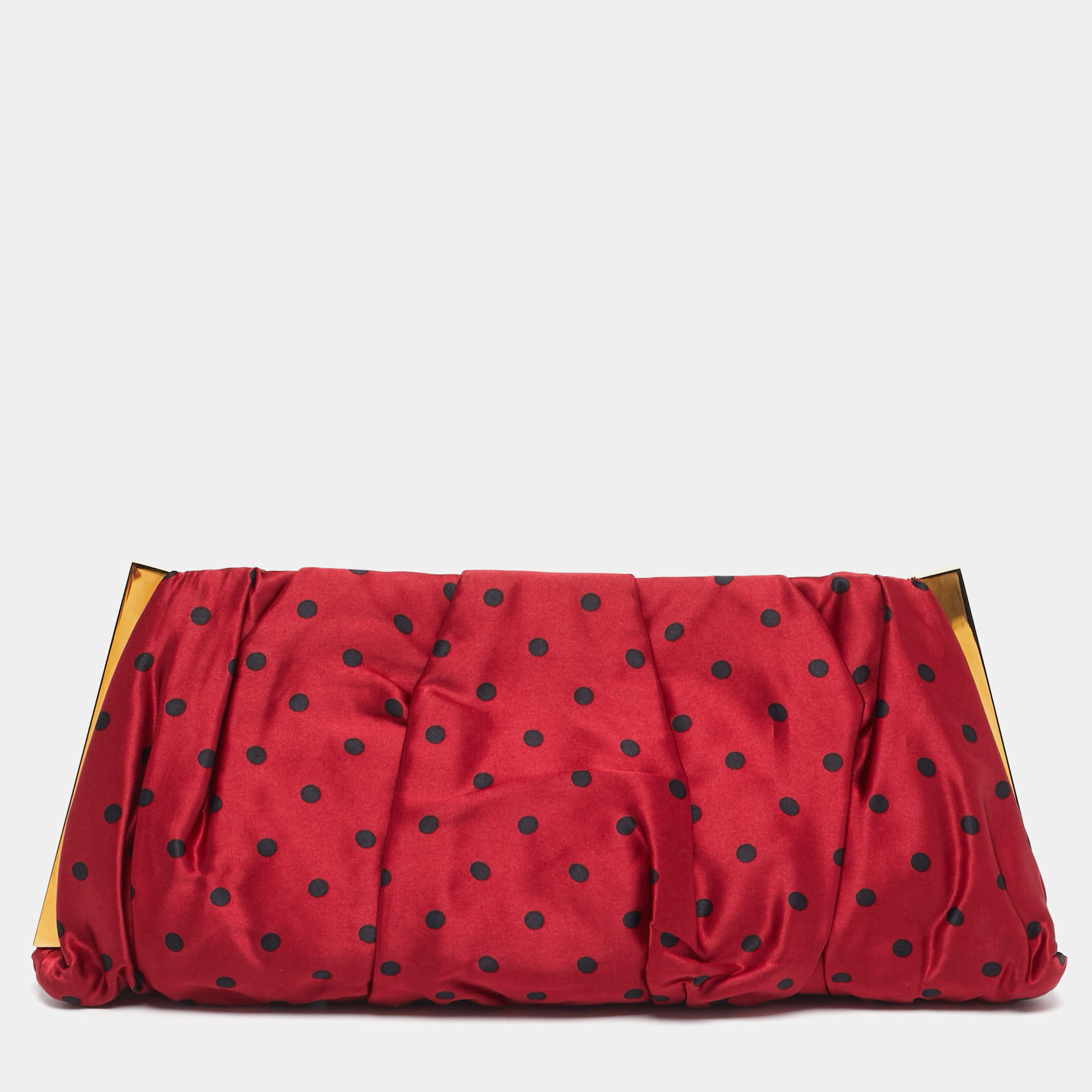 مملوكة مسبقًا Dolce & Gabbana Red/Black Polka Dot Satin Frame Clutch