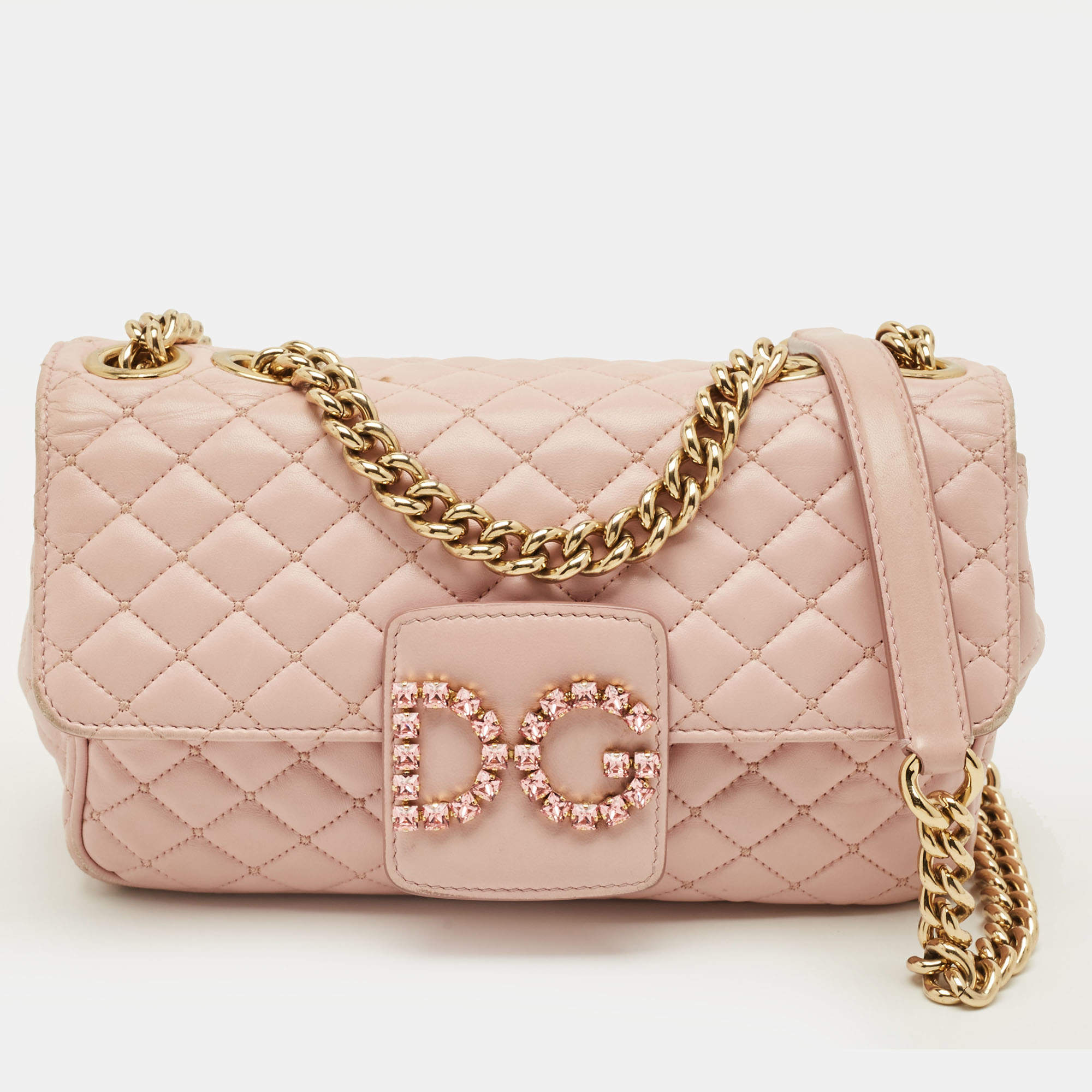 Pre Owned Dolce & Gabbana DG Millennials Pink Quilted Leather Shoulder Bag