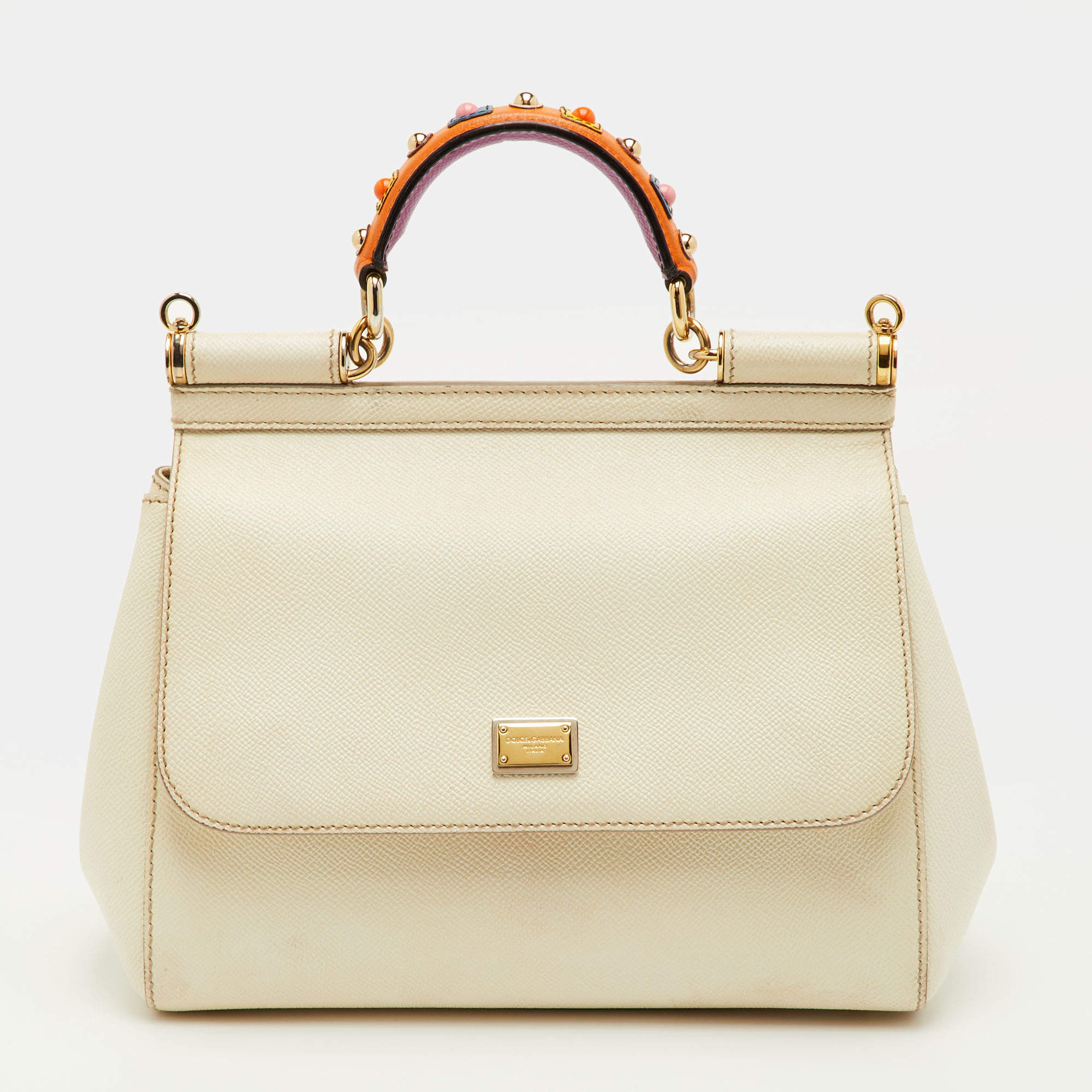 مملوكة مسبقًا Dolce & Gabbana Miss Sicily Medium White Leather Top Handle Bag