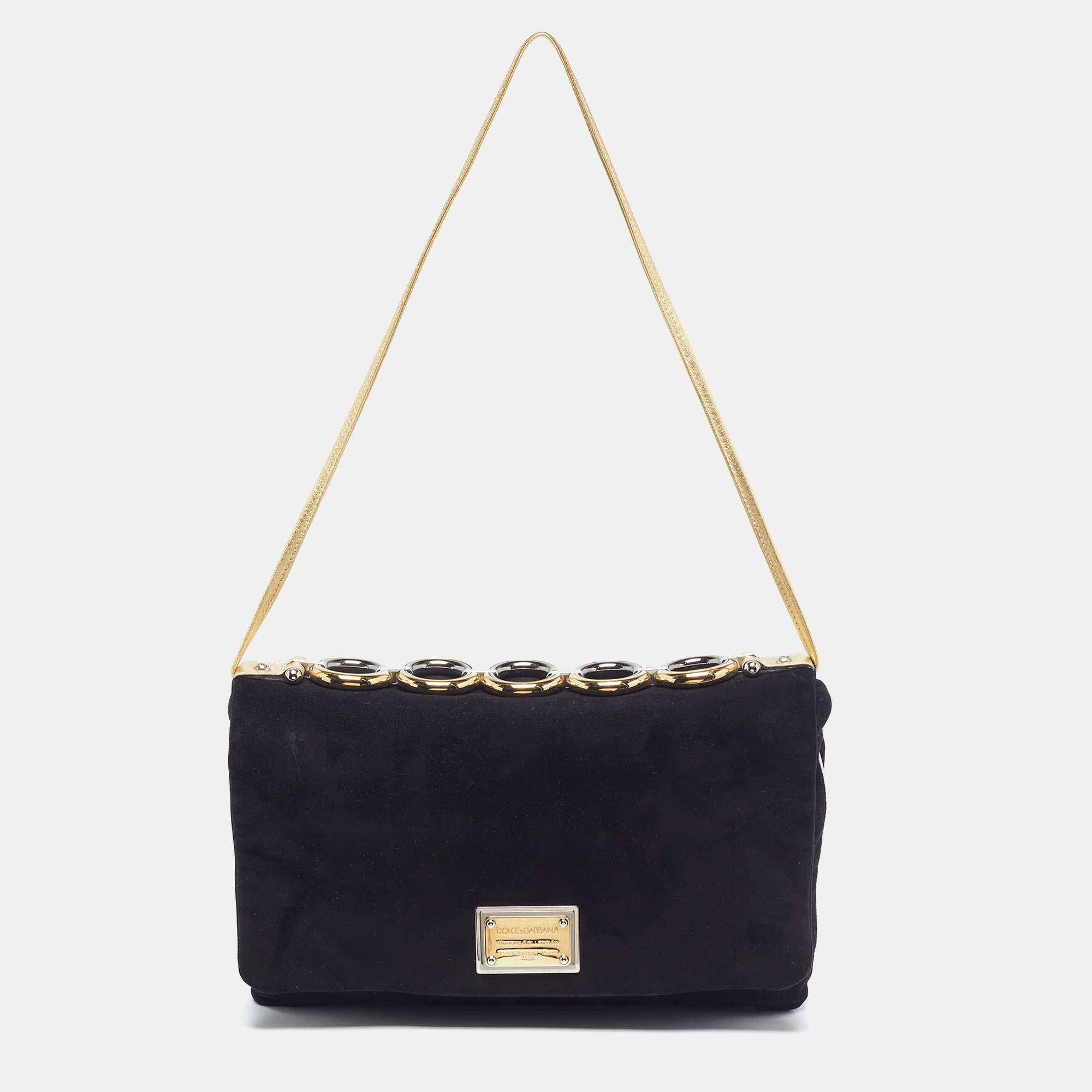مملوكة مسبقًا Dolce & Gabbana Miss Deco Black/Gold Suede and Leather Shoulder Bag
