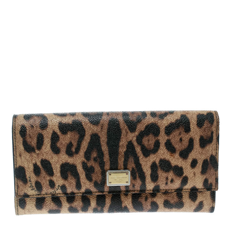 Dolce & Gabbana Brown Leopard Print Leather Dauphine Continental Wallet