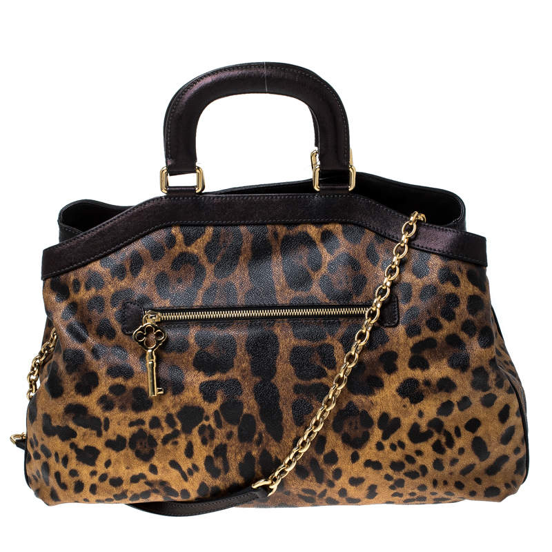 Pre Owned Dolce & Gabbana Leopard Print Coated Canvas and Leather Satchel