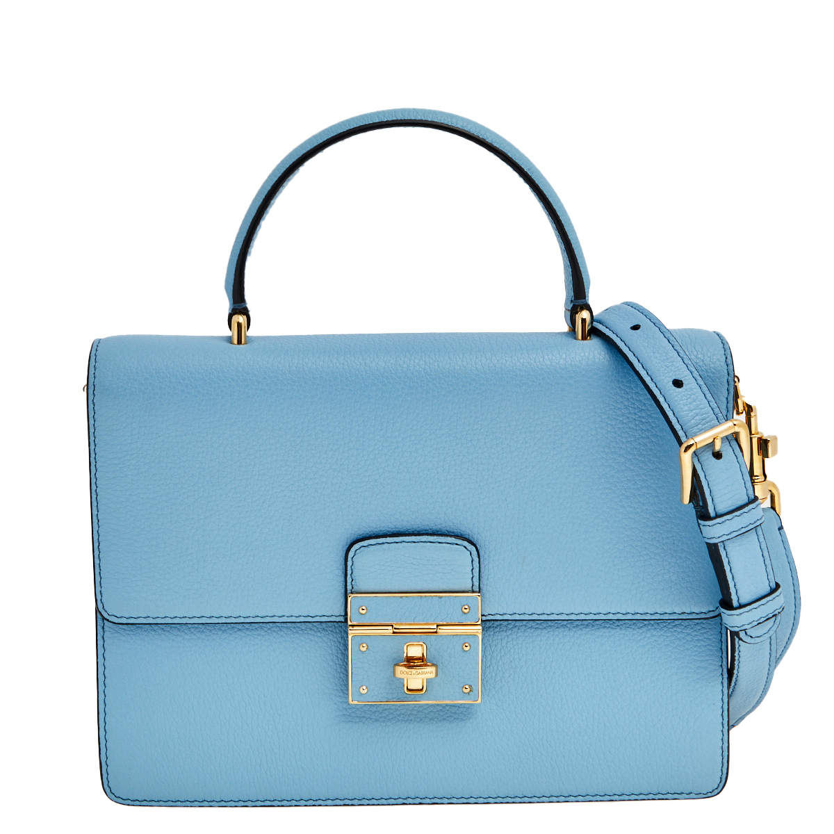 Dolce & Gabbana Light Blue Leather Rosalia Top Handle Bag
