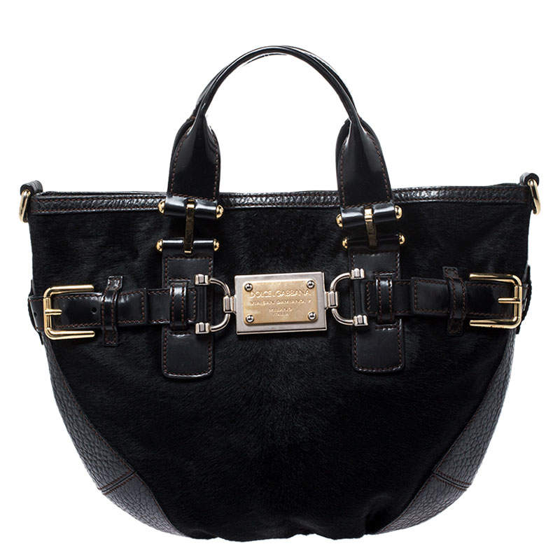 Pre Owned Dolce & Gabbana Black Calfhair and Leather Miss Mary Hobo