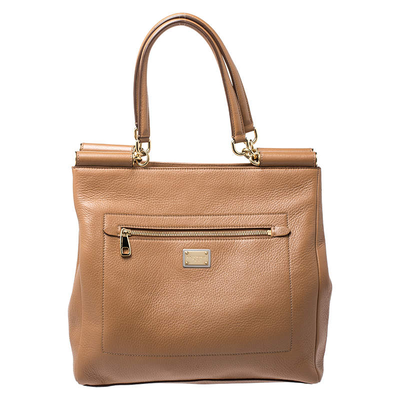 Dolce & Gabbana Brown Leather Front Pocket Sicily Tote