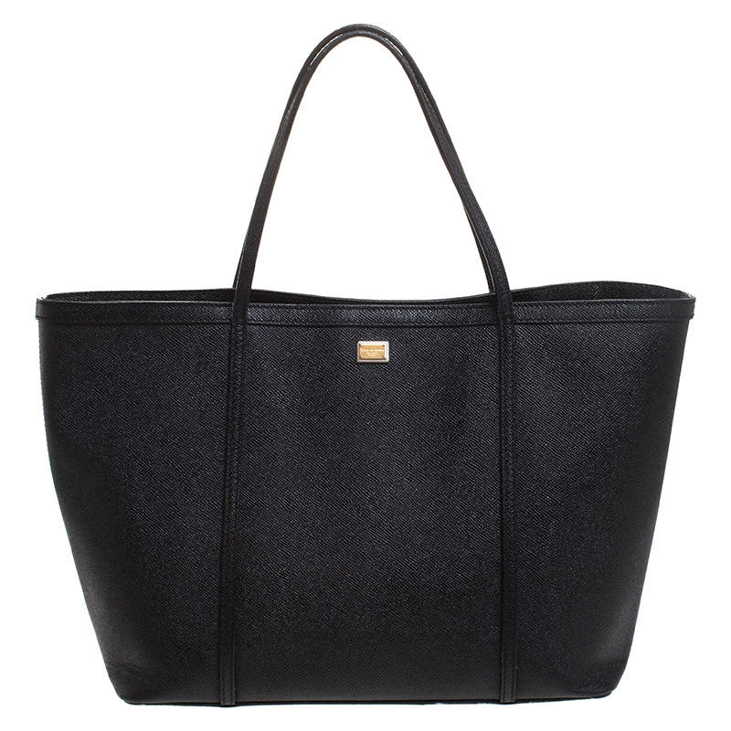 Pre Owned Dolce & Gabbana Black Leather Miss Escape Shopper Totes