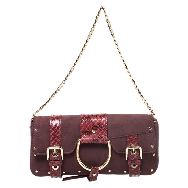 Dolce & Gabbana Burgundy Suede and Python Trim Chain Bag