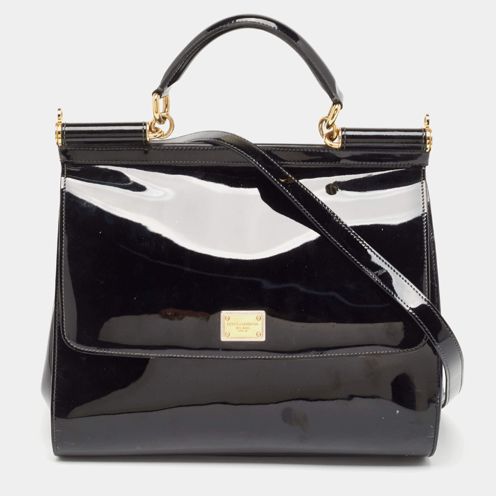 Dolce & Gabbana Black Patent Leather Large Miss Sicily Top